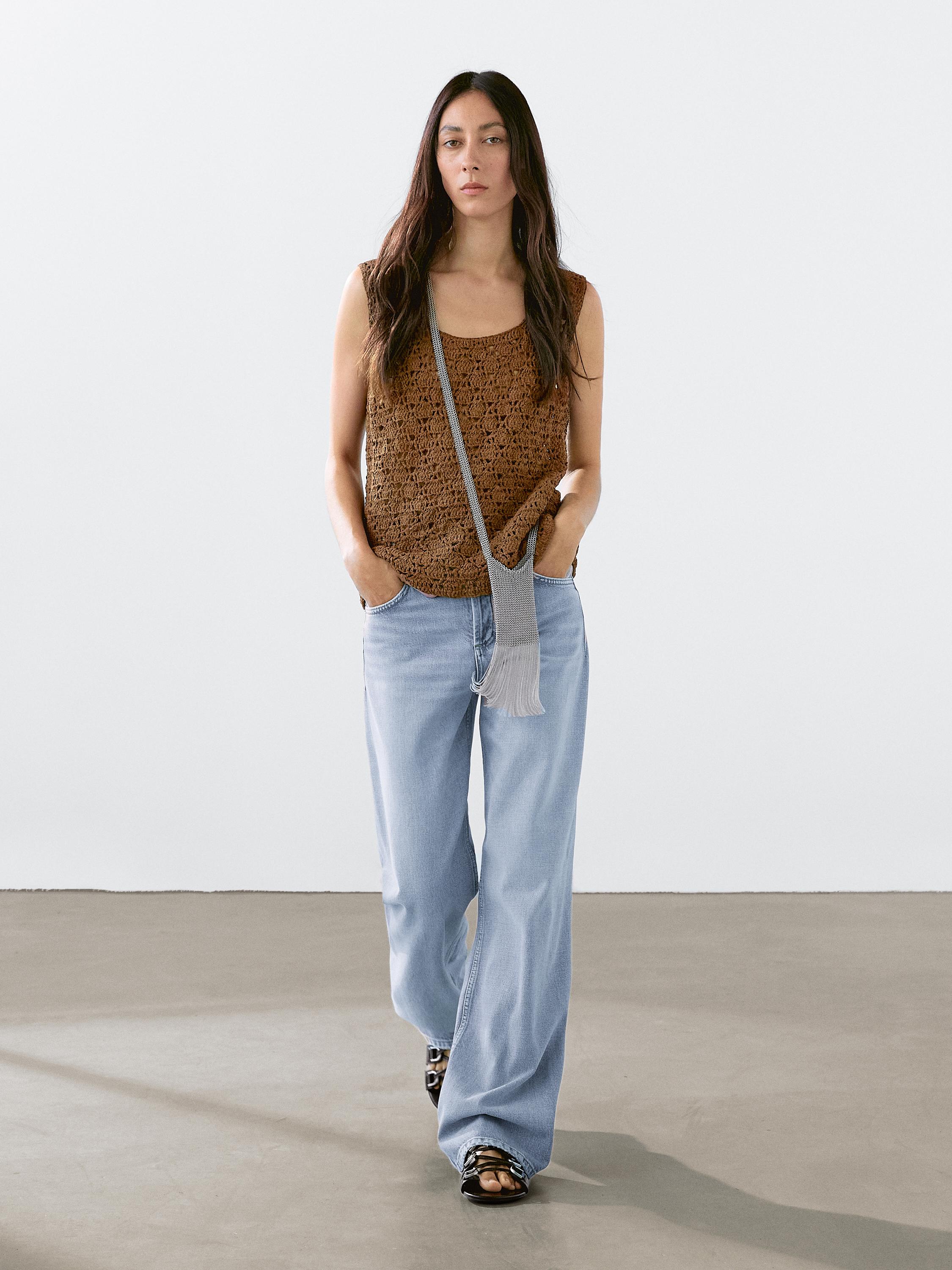 Suede leather crochet top