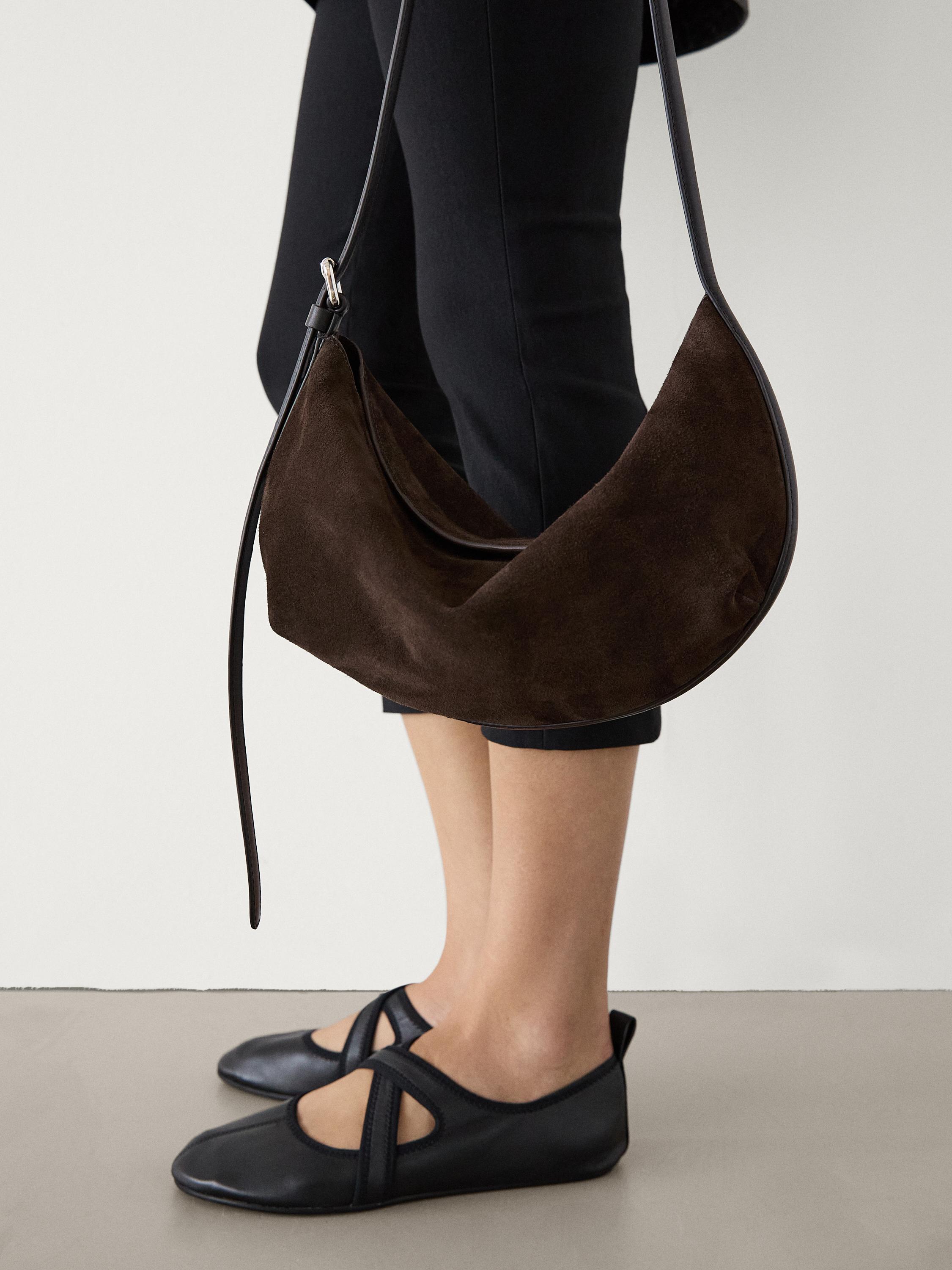 Split leather half-moon bag