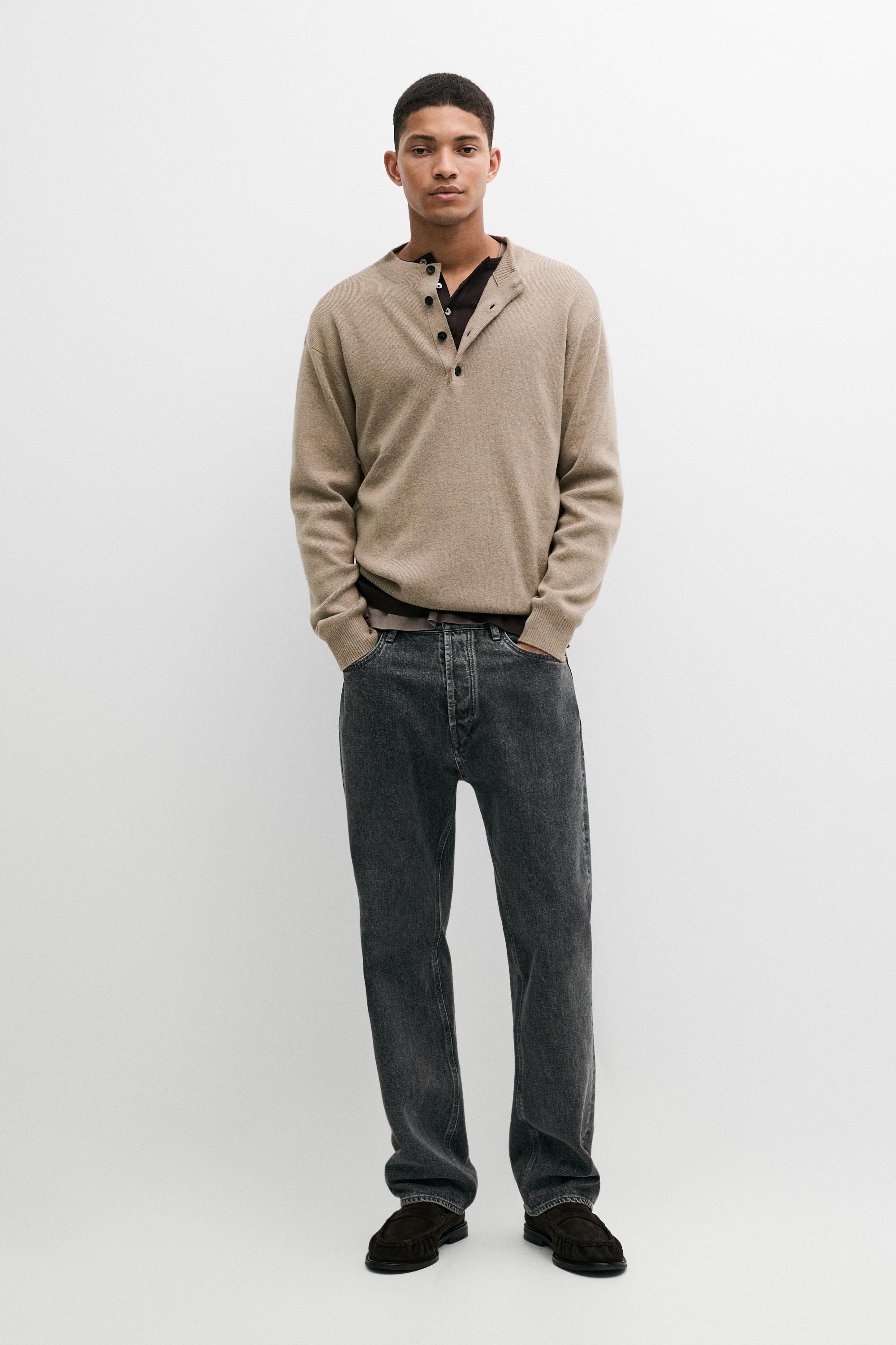 Button mock neck knit sweater