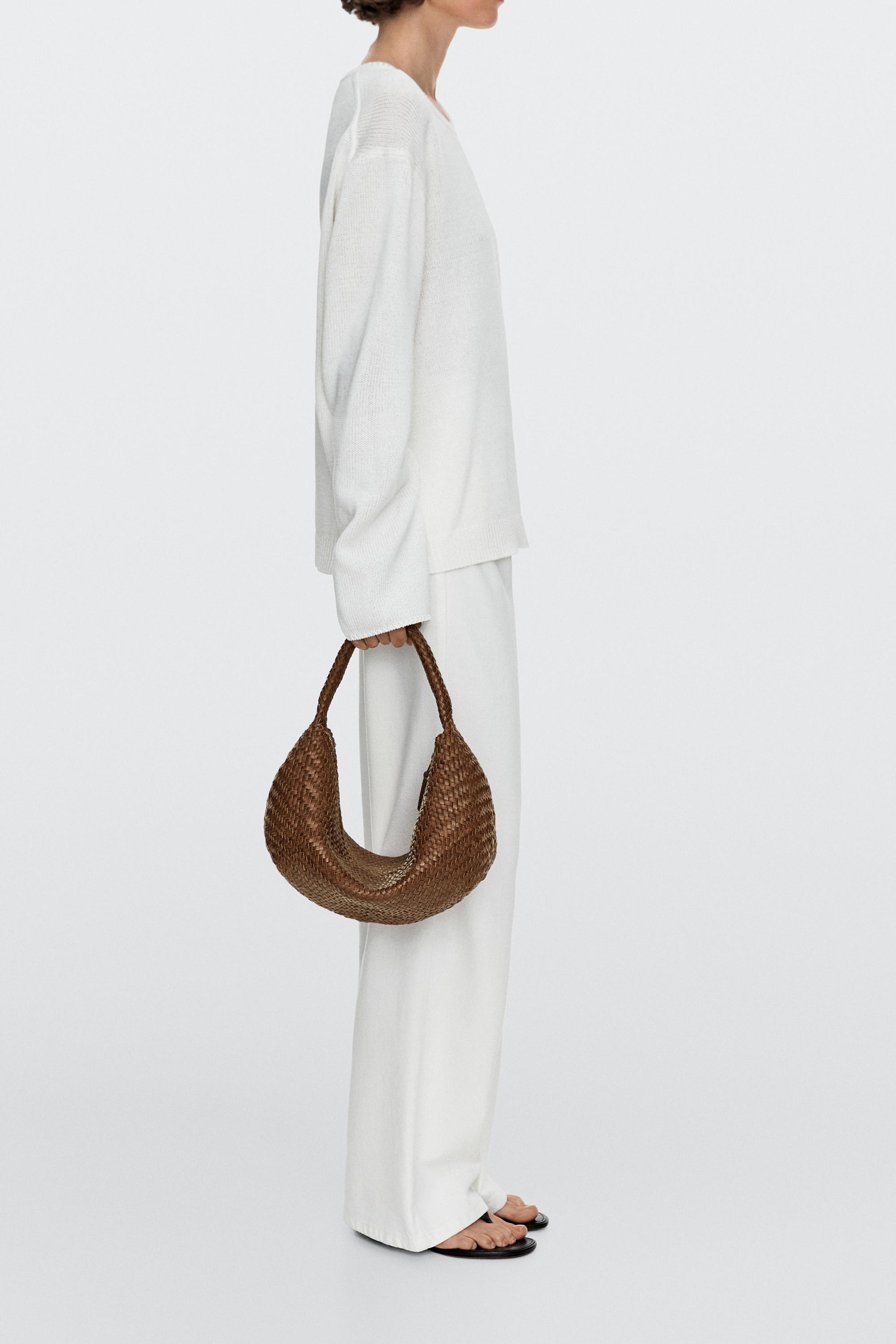 Braided leather half-moon bag — LEATHER