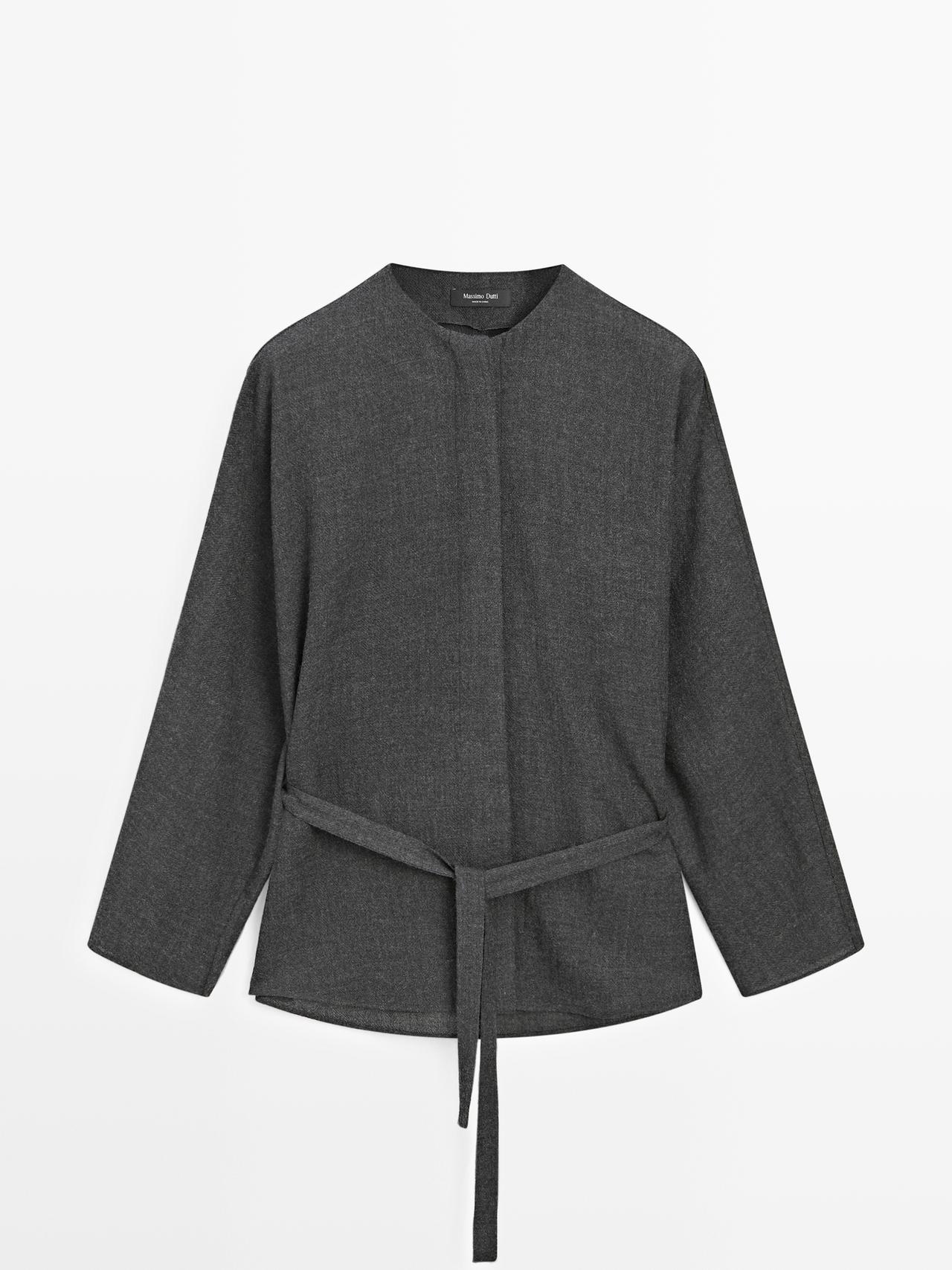 Massimo Dutti - Dame - Skjorte I Filt Med Bindedetalje - Grå - S