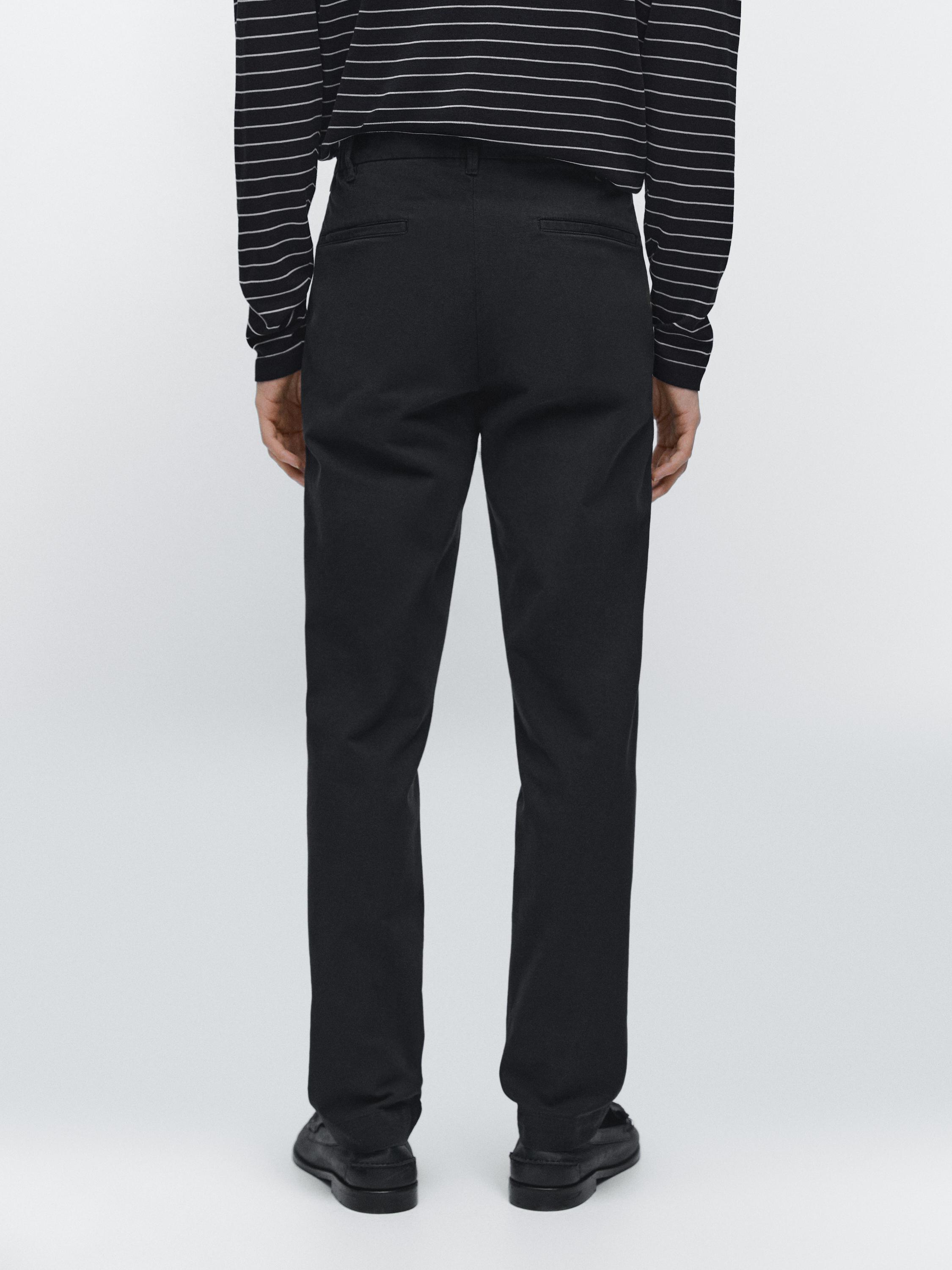 Cotton blend slim fit trousers — NAVY BLUE
