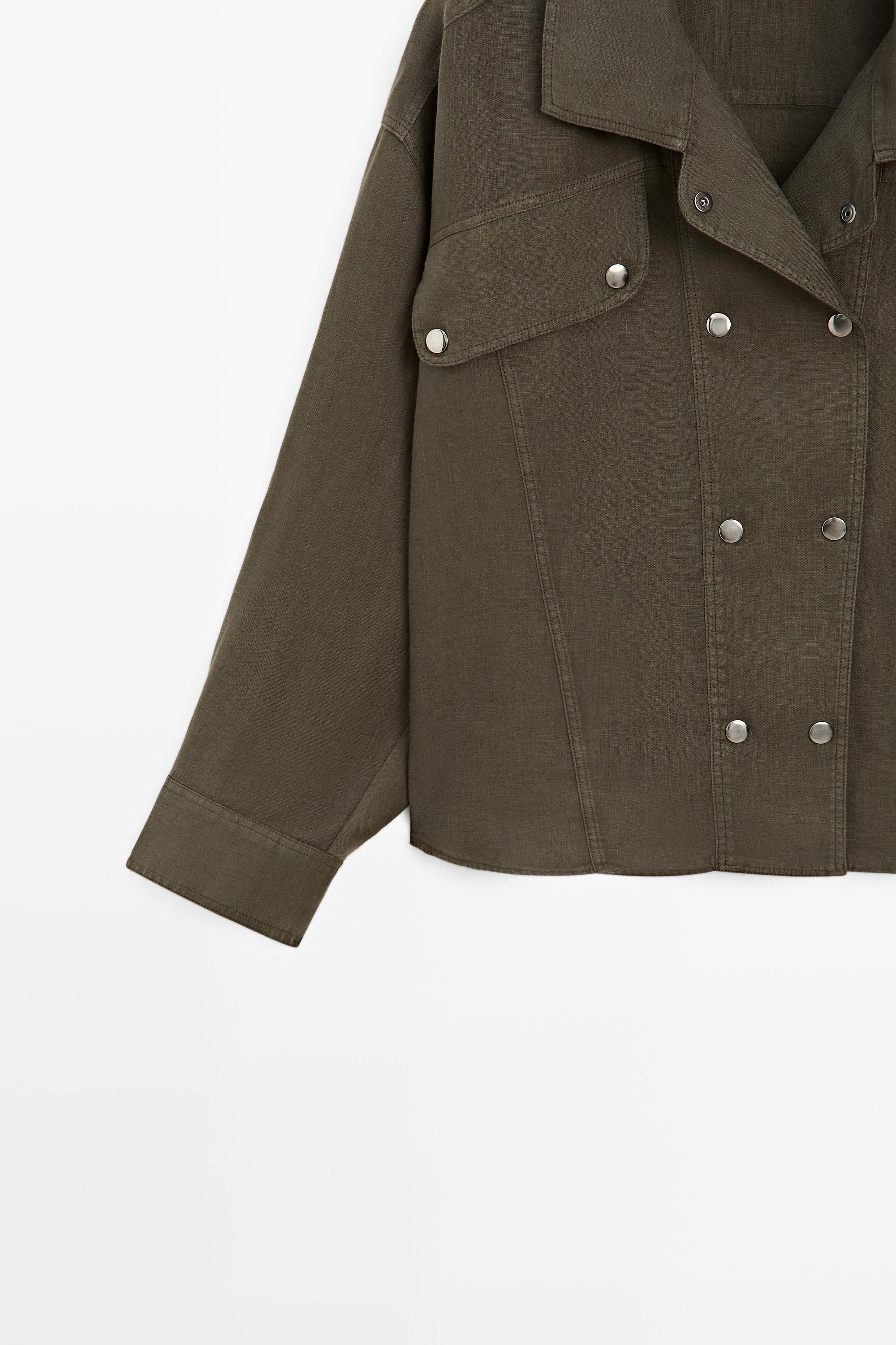100% linen shirt with snap button detail — GREEN