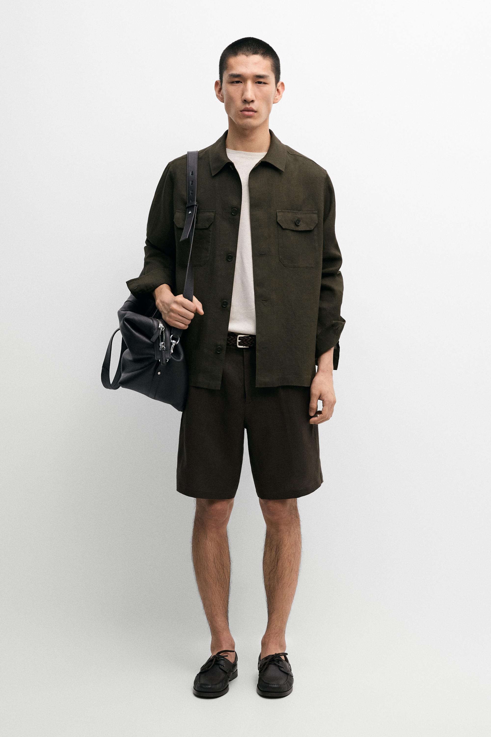 Linen co-ord elastic waist Bermuda shorts — DARK GREEN