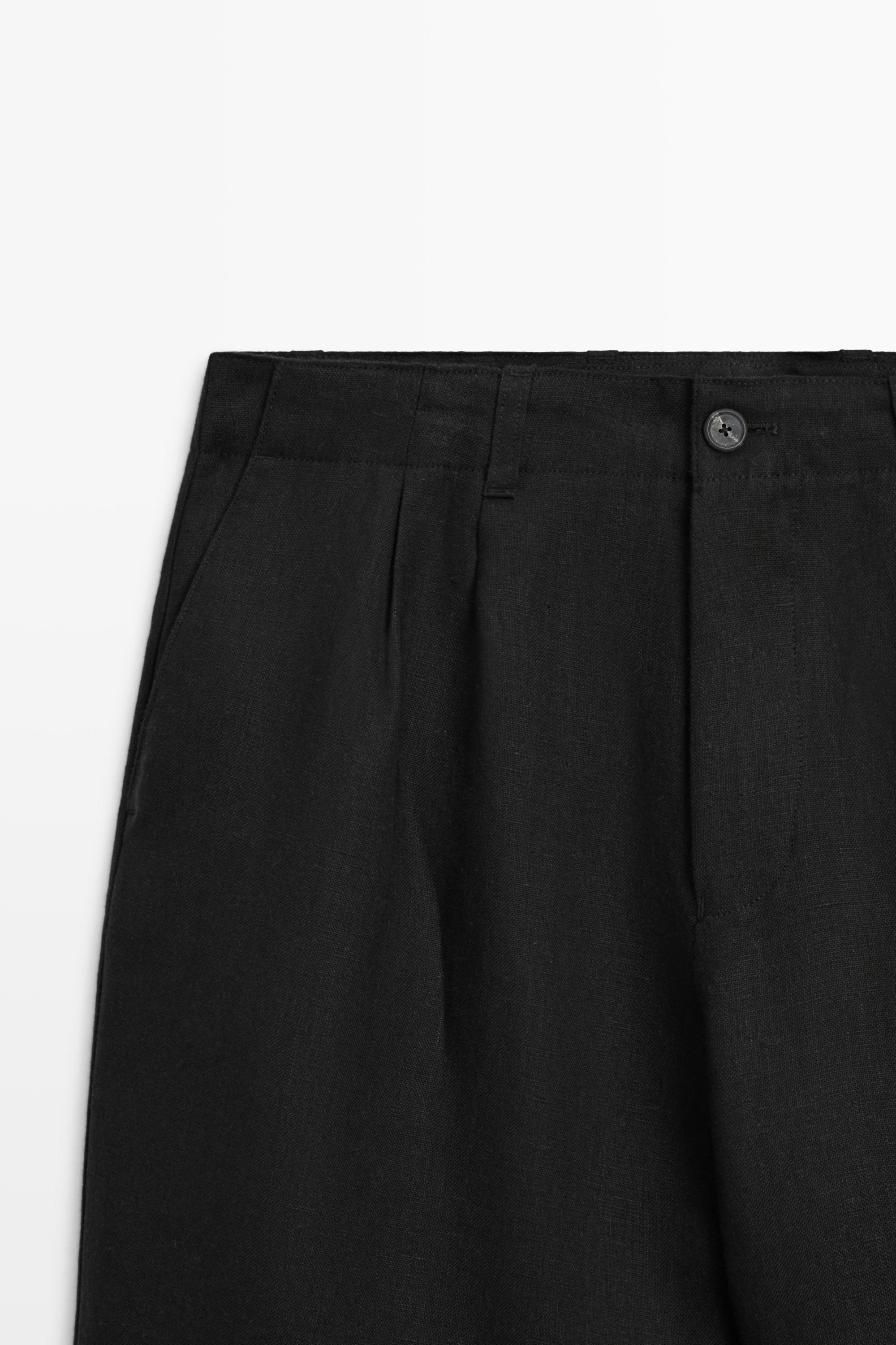 100% linen pants with dart detail — BLACK