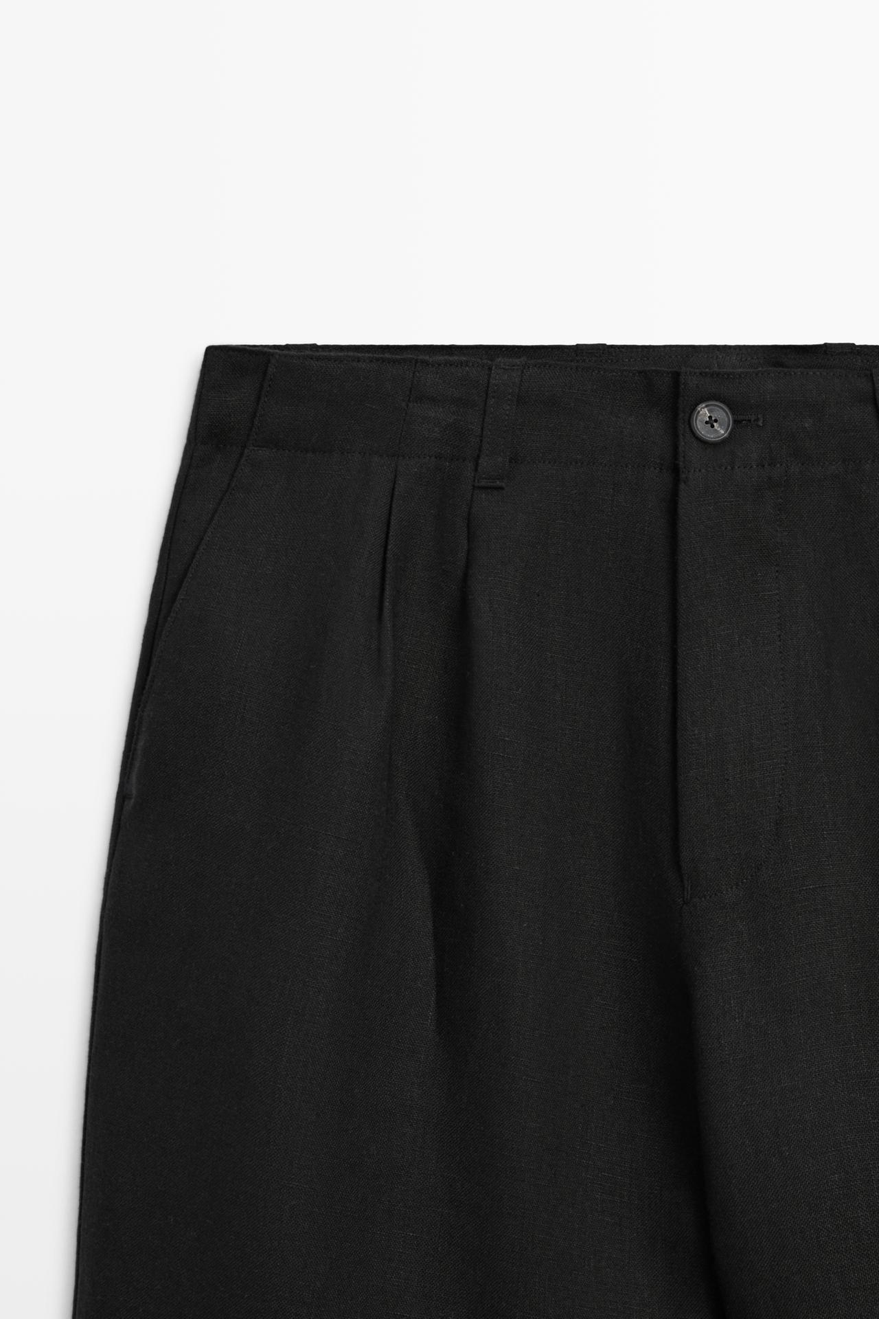 100% linen pants with dart detail — BLACK