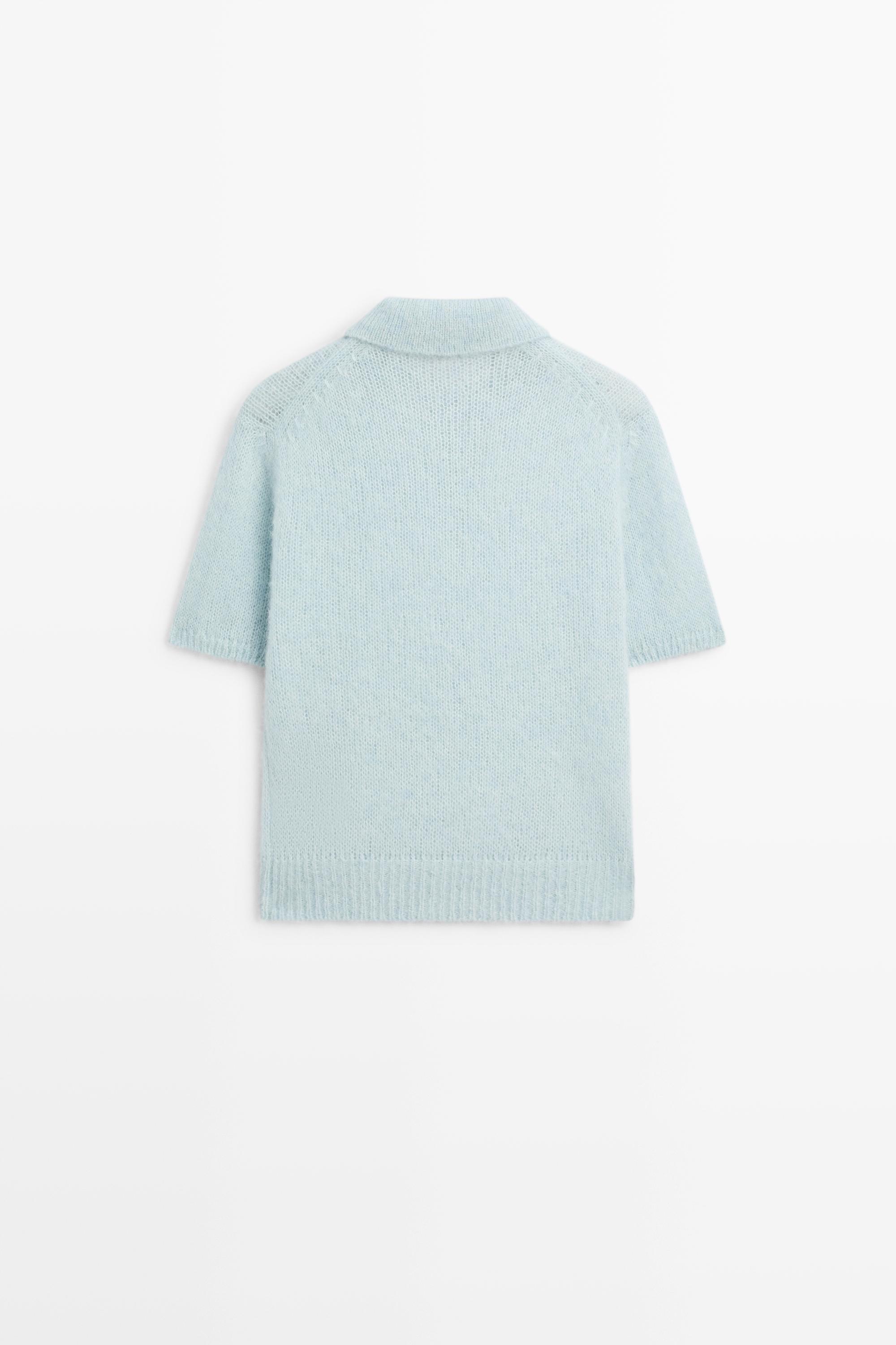 Alpaca blend knit polo sweater — Light blue