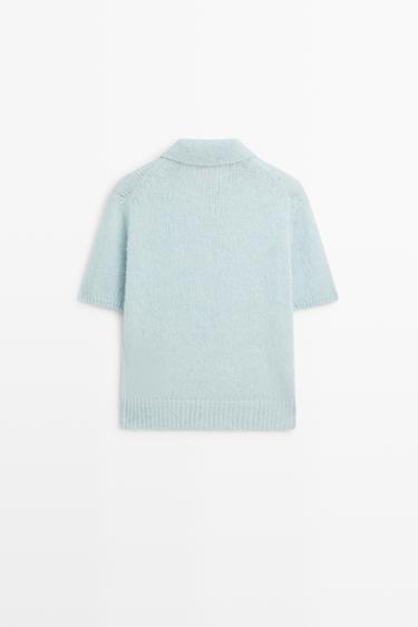 Alpaca blend knit polo sweater — Light blue 6