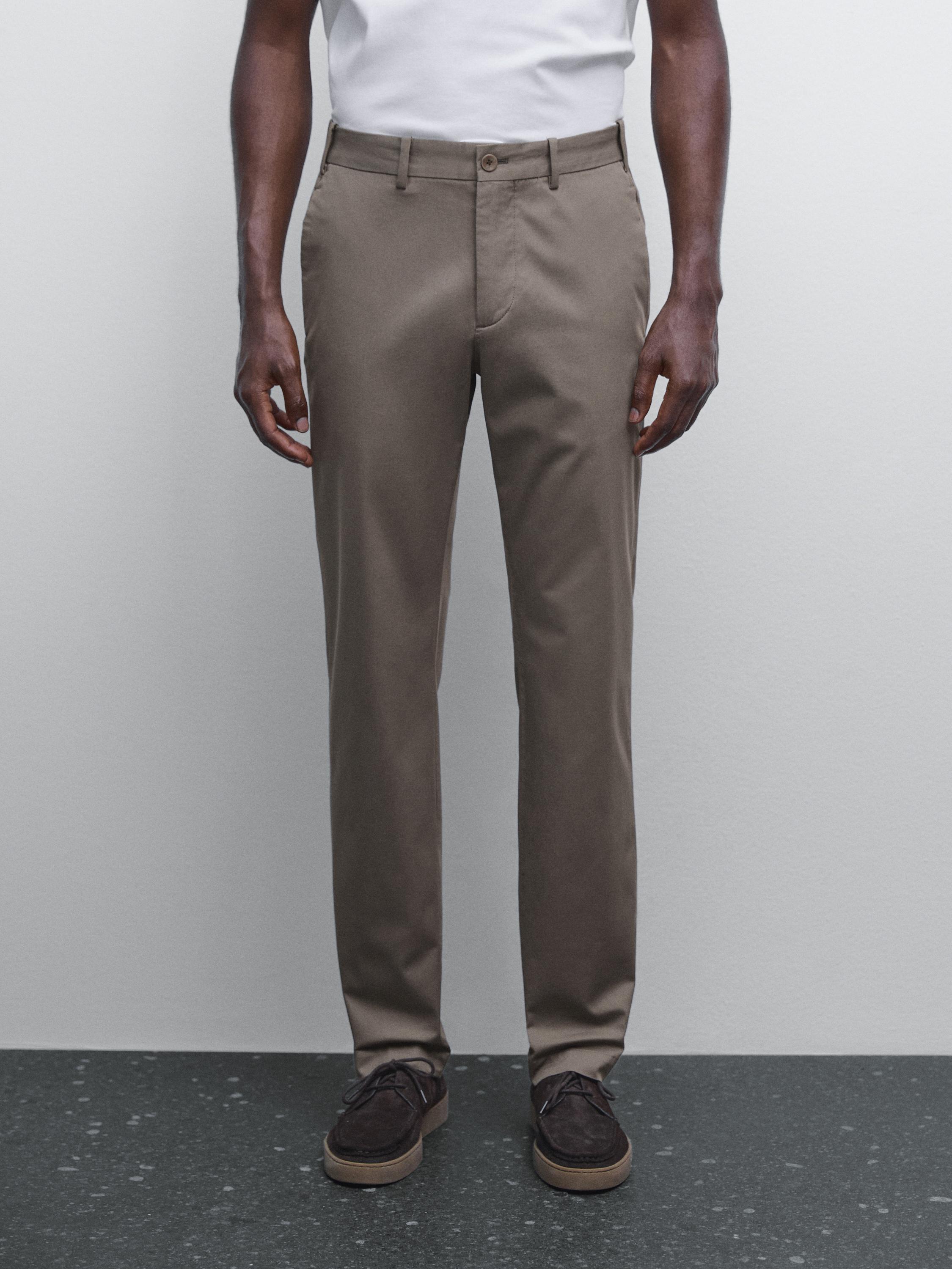 Cotton blend slim fit trousers