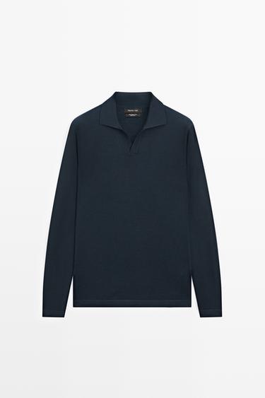 100% merino wool knit polo sweater — NAVY BLUE 2