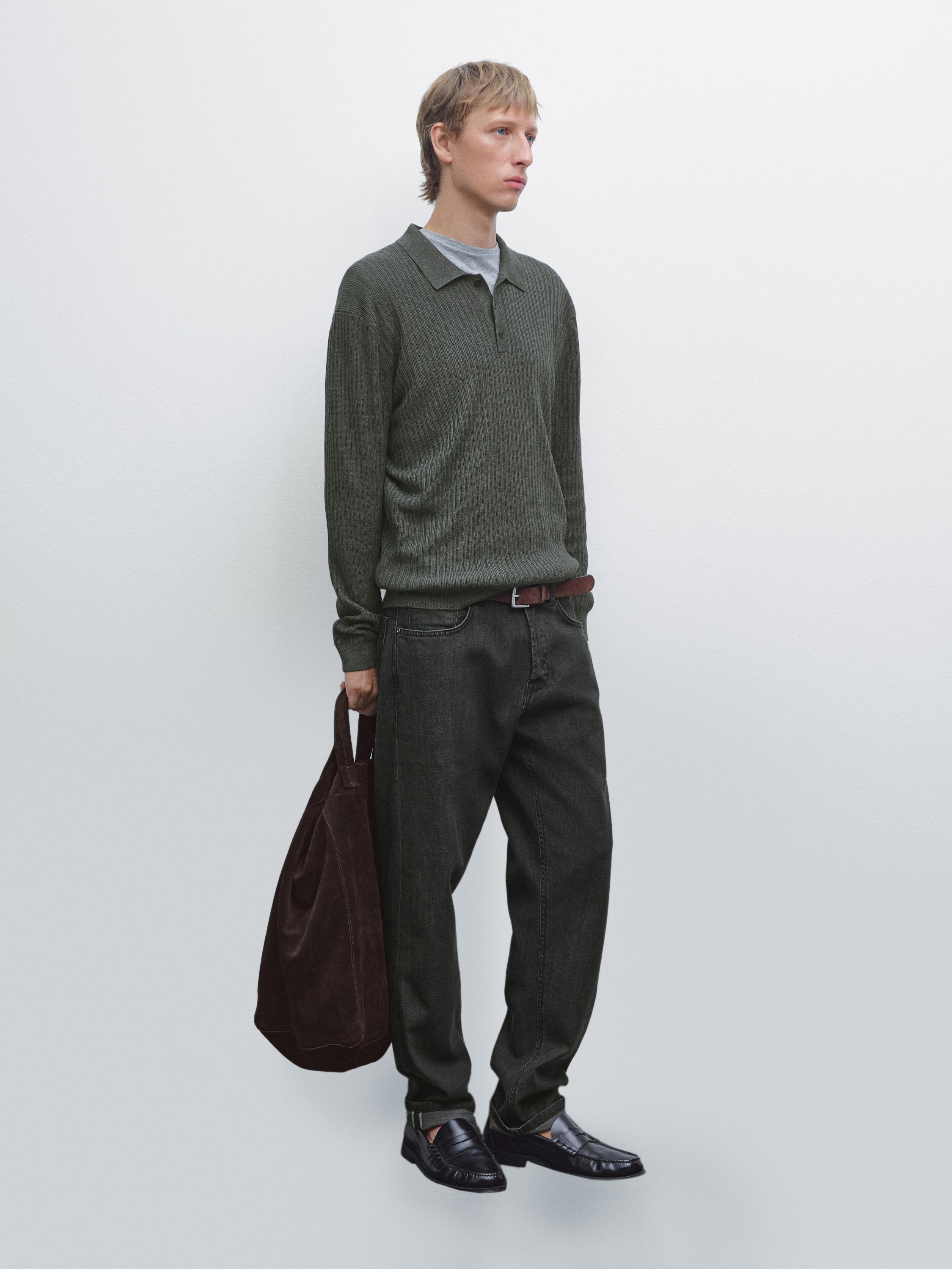 סוודר פולו סריג מתערובת כותנה