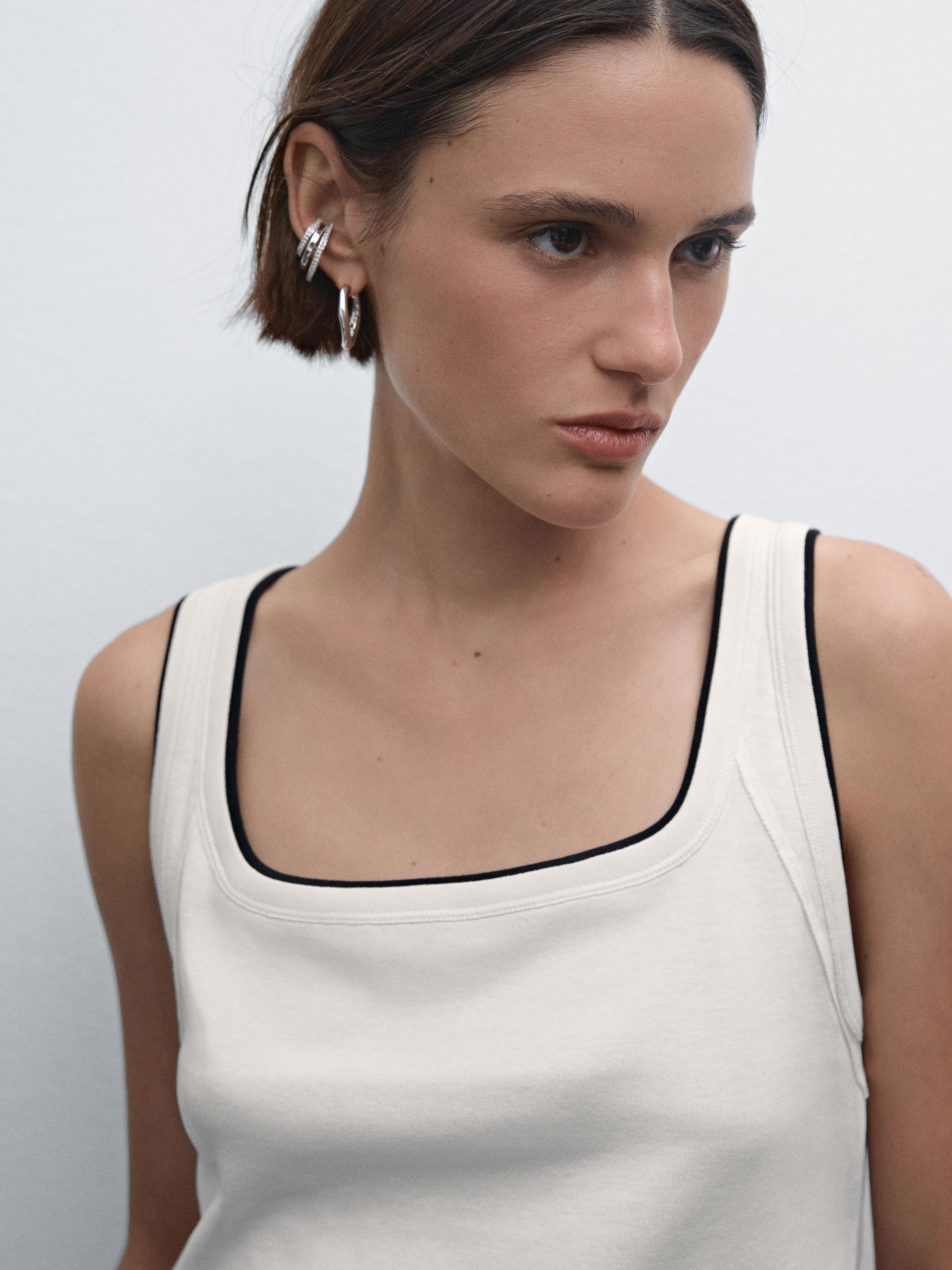 Contrast ribbed cotton T-shirt