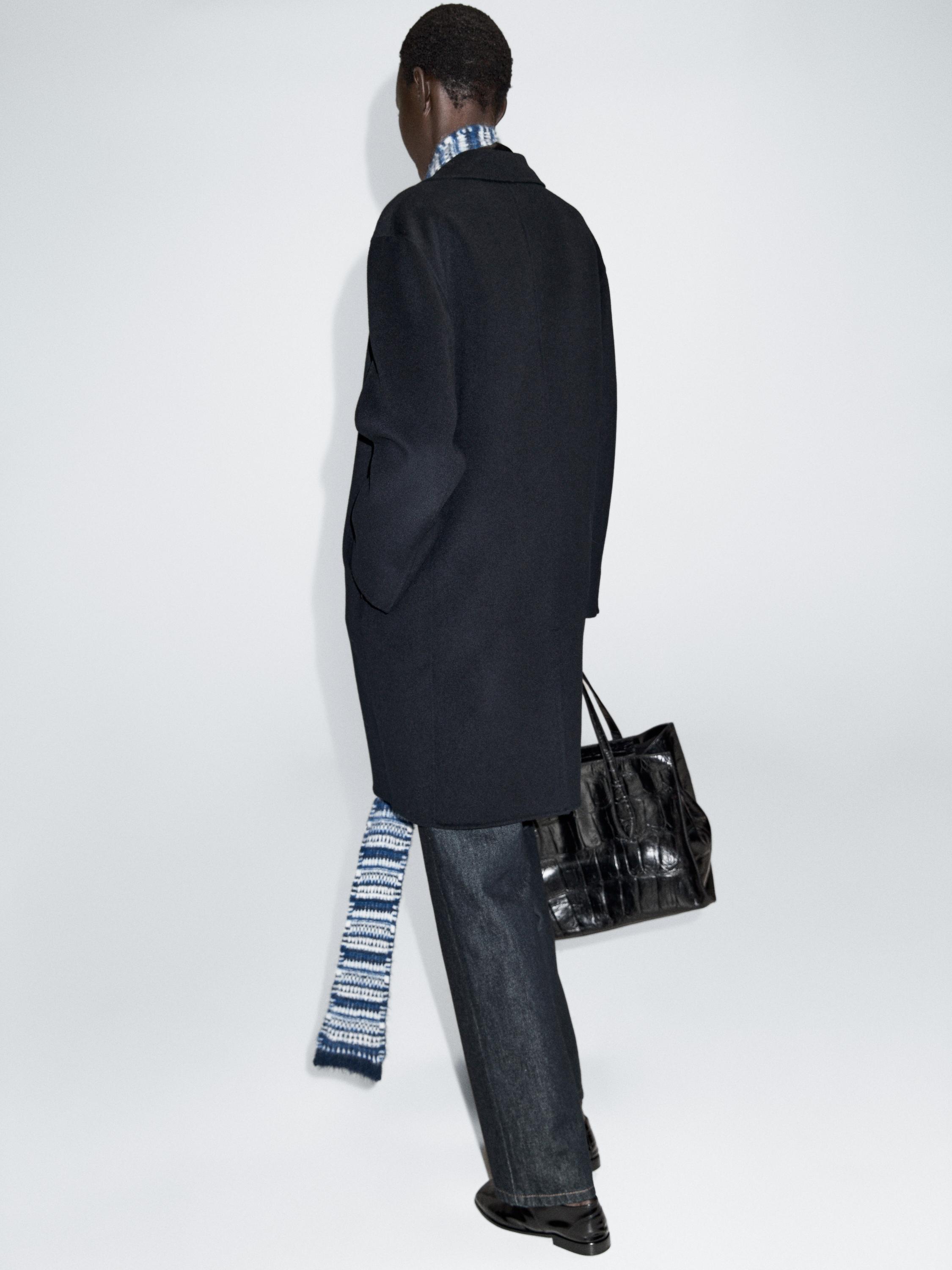 Abrigo largo dos botones mezcla lana