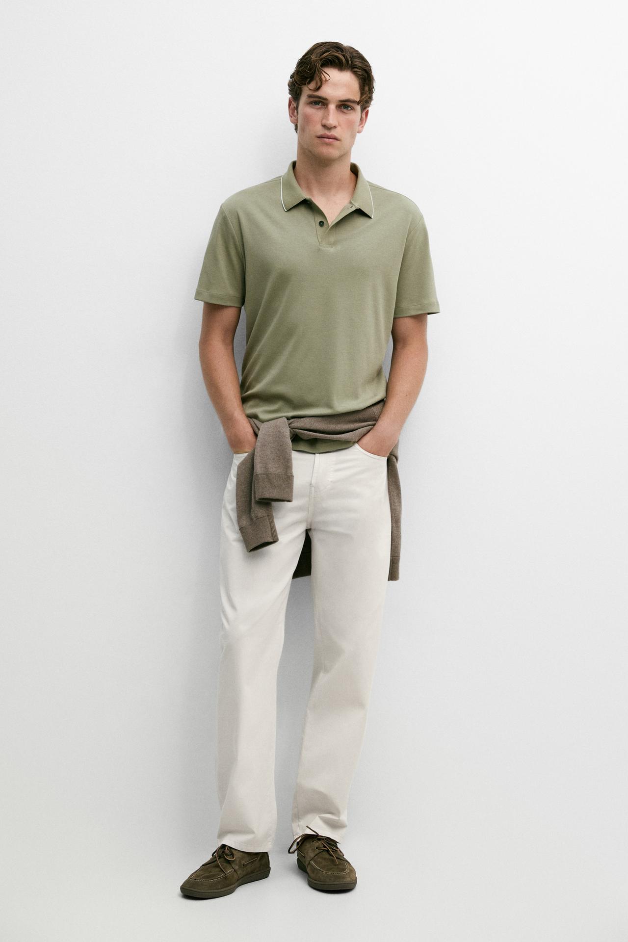 Short sleeve polo shirt with contrast detail — MARINE GREEN