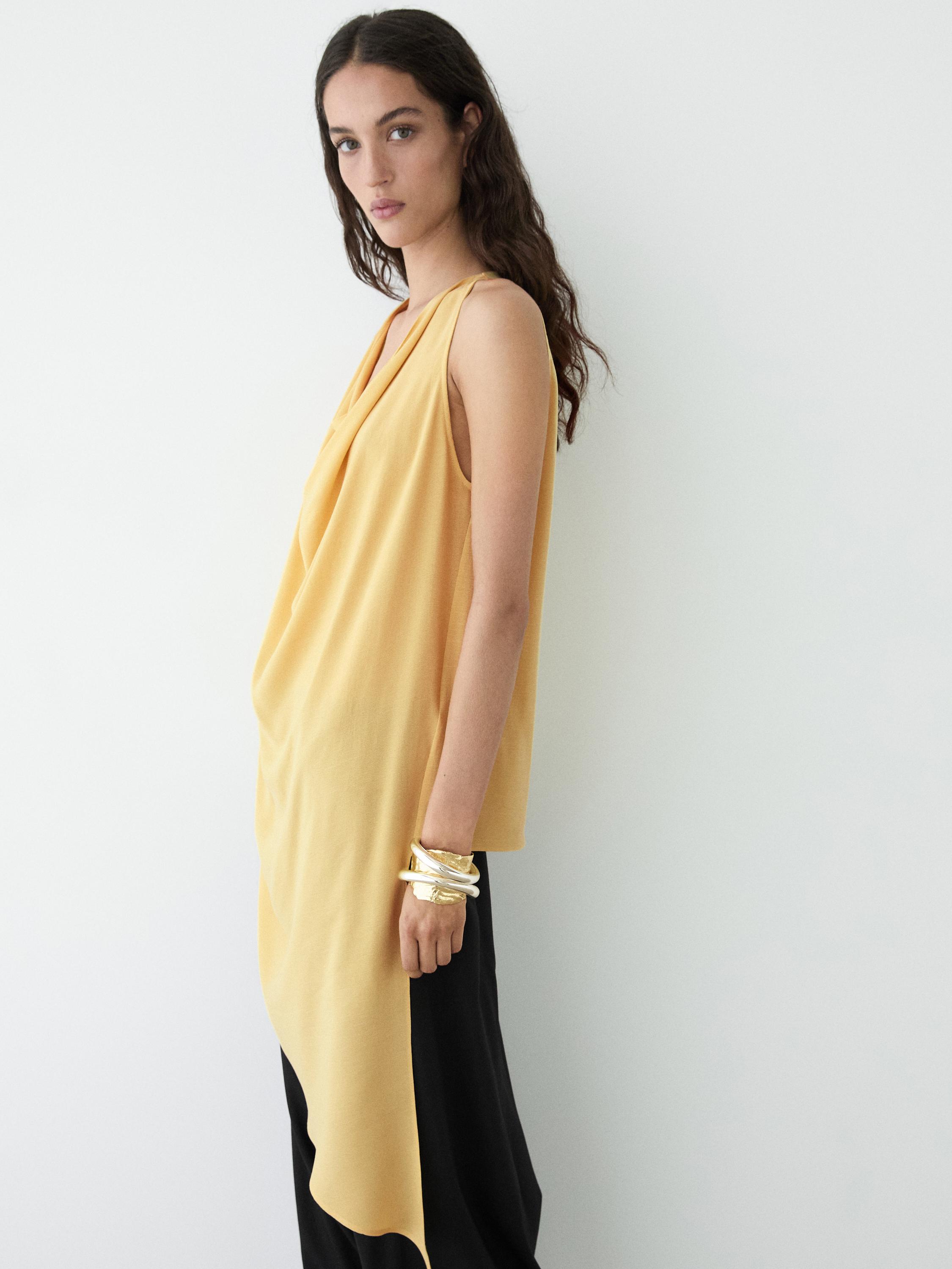 Long flowing asymmetric top — PALE YELLOW
