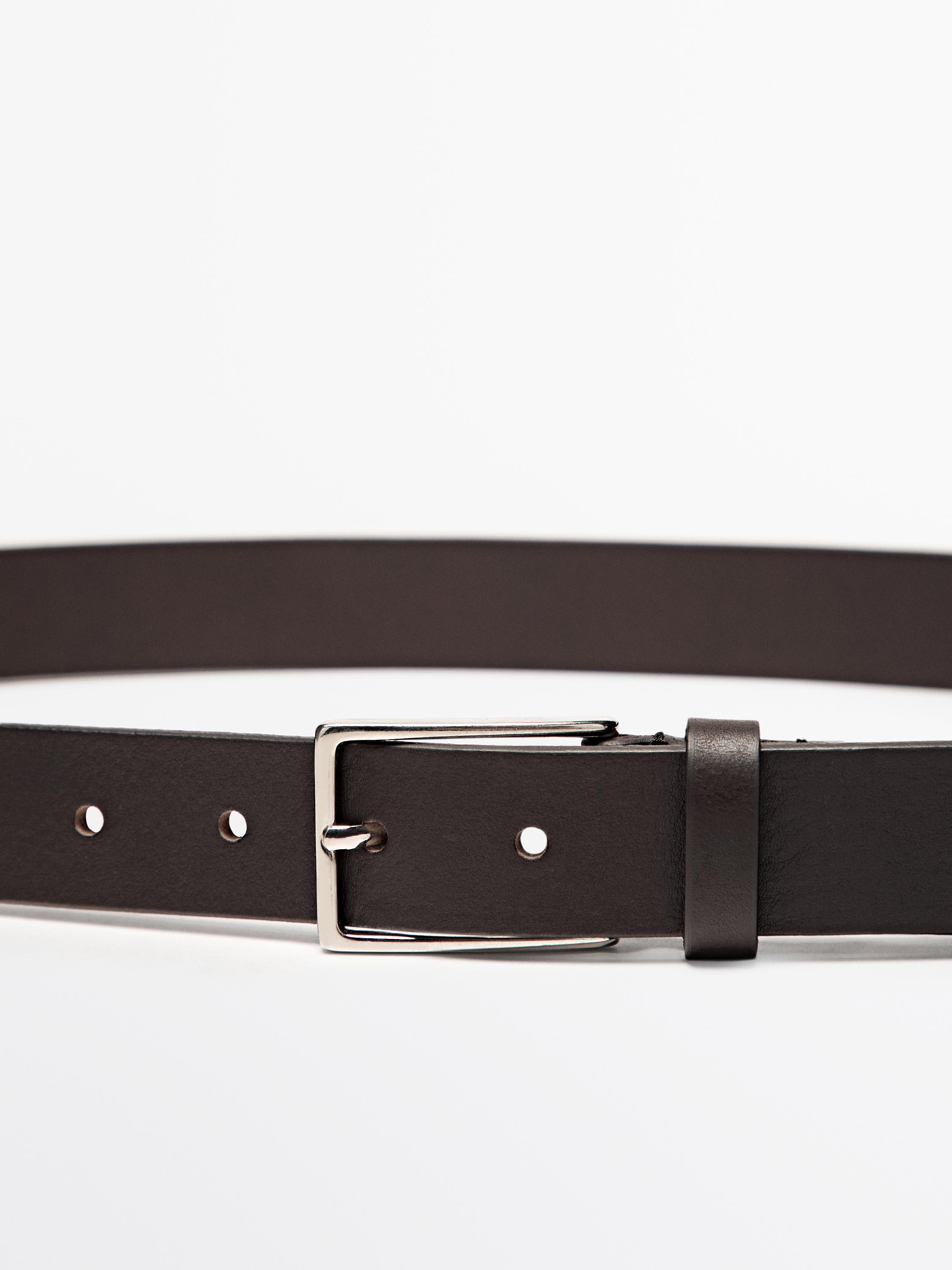 Nappa leather belt with rectangular buckle — BROWN