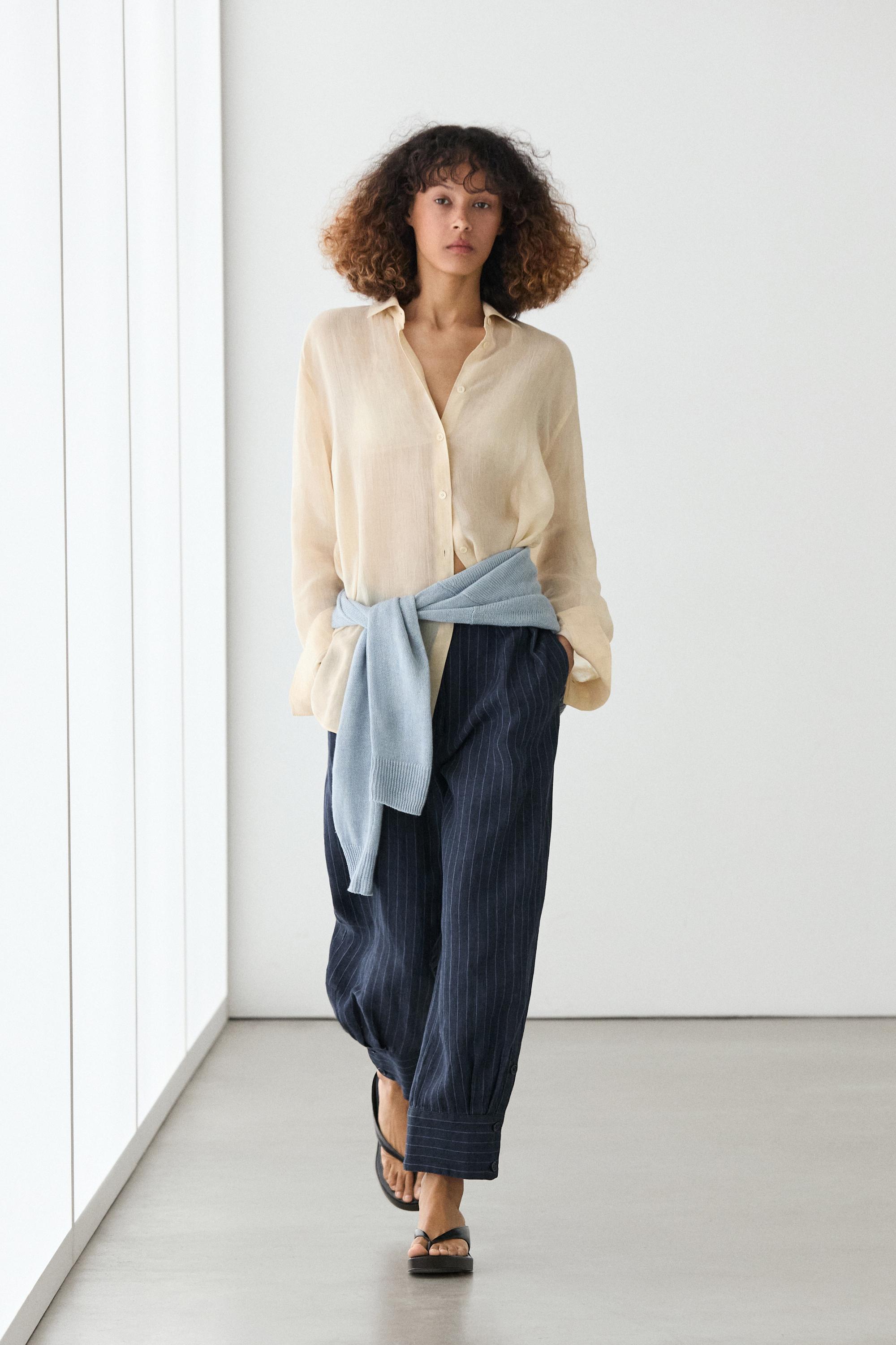Striped linen sarouel trousers — DARK BLUE