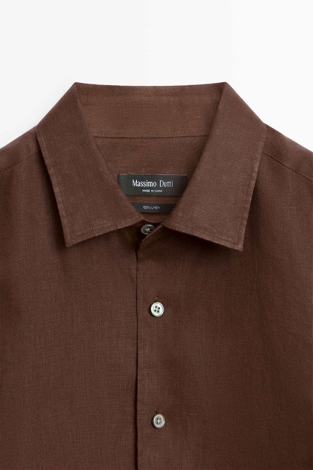 Regular fit 100% linen shirt — Chocolate