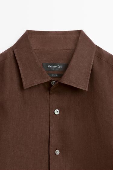 Regular fit 100% linen shirt — Chocolate 9