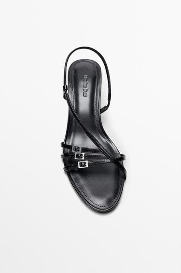 Leather heeled sandals with buckles — BLACK 6