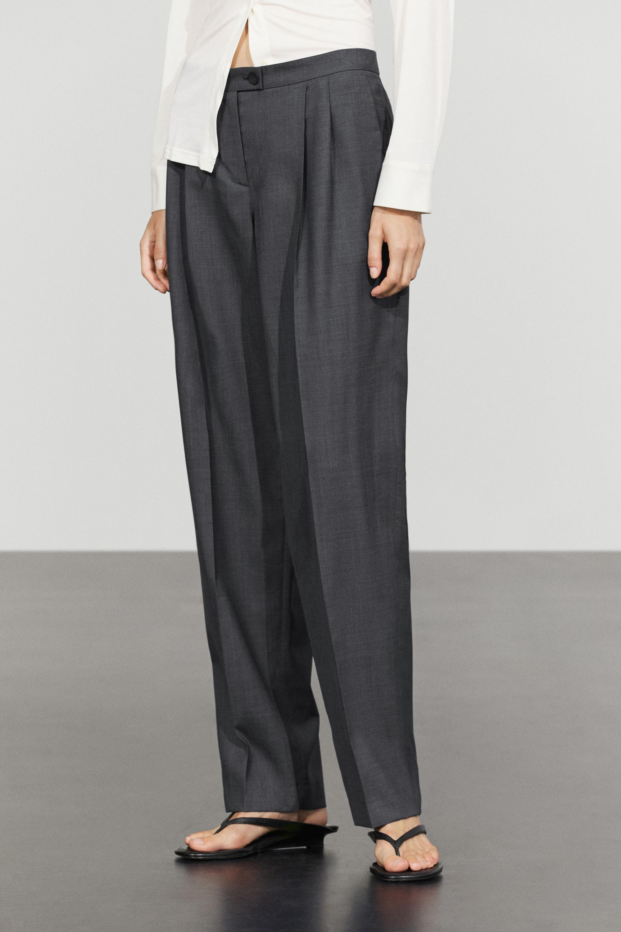 100% cool wool pleated pants — DARK GREY