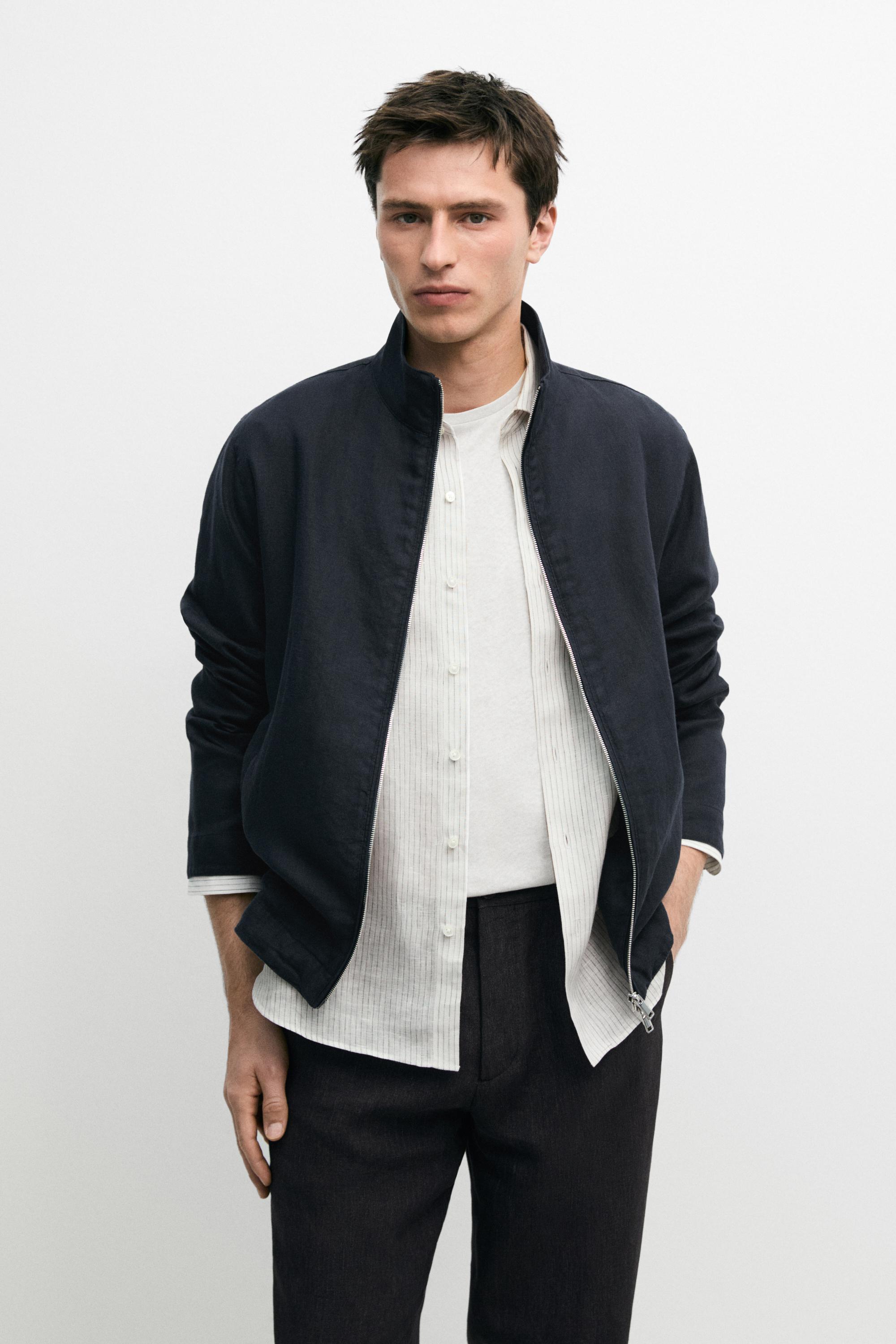 Linen bomber jacket — NAVY BLUE