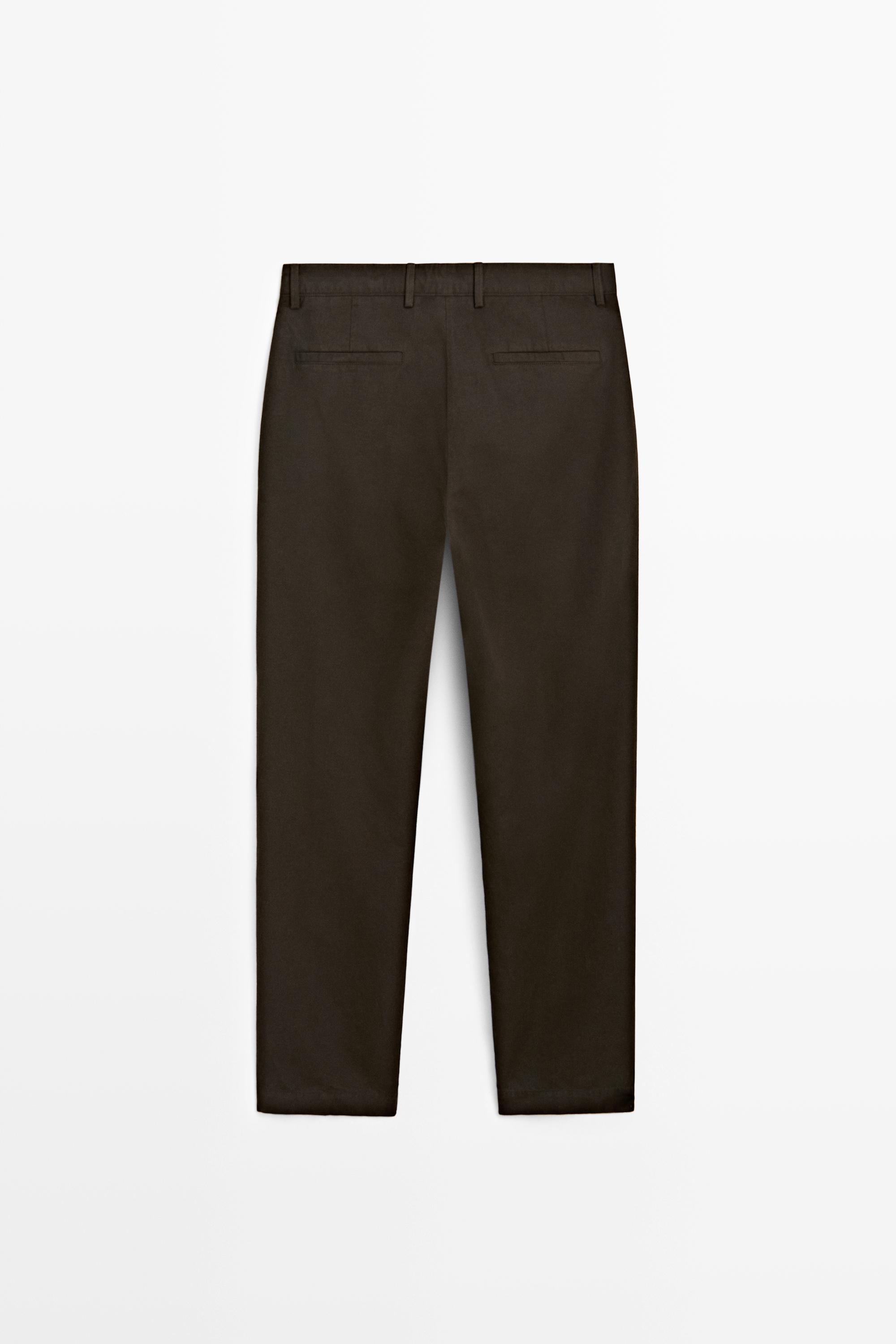 Straight-leg linen and cotton trousers with darts — BROWN