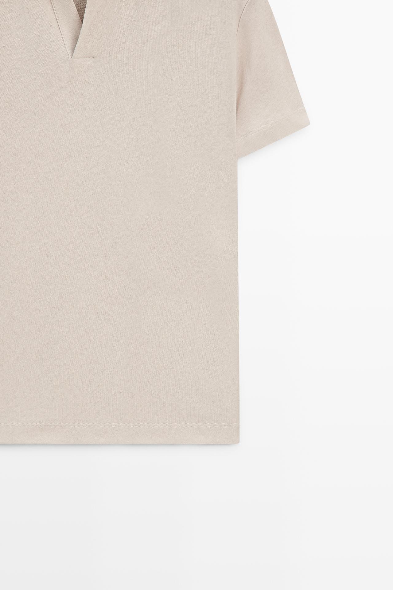 Short sleeve linen cotton polo shirt — BROWN