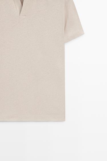 Short sleeve linen cotton polo shirt — BROWN 7