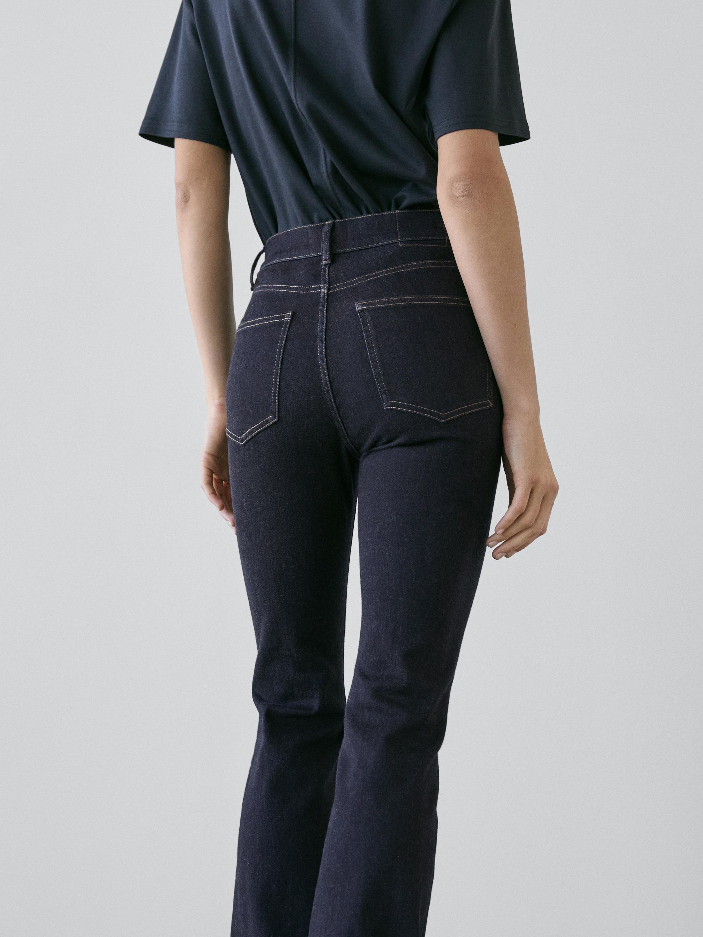 High waist bell bottom skinny jeans — DARK BLUE