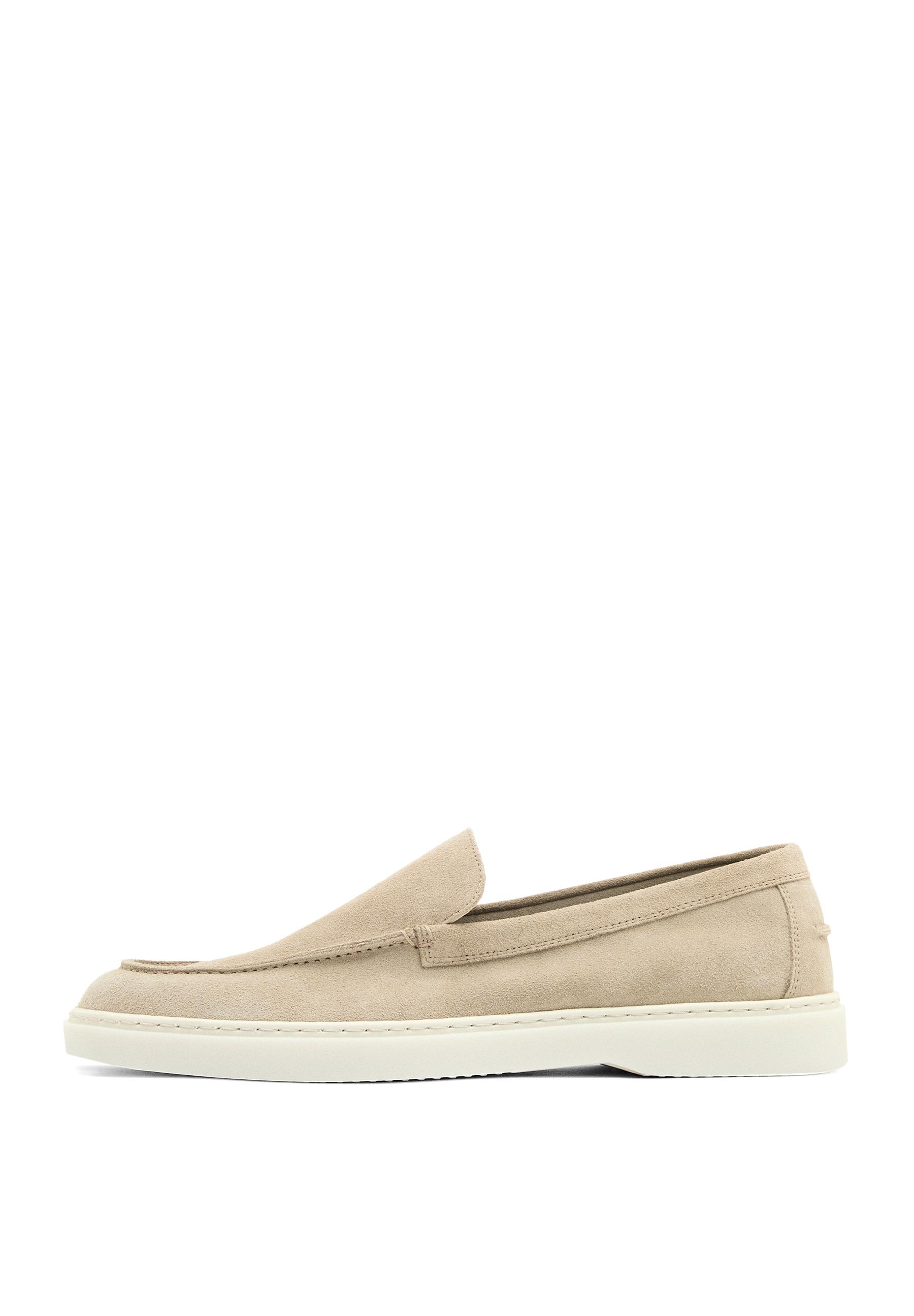 Split leather loafers with moc toe — SAND