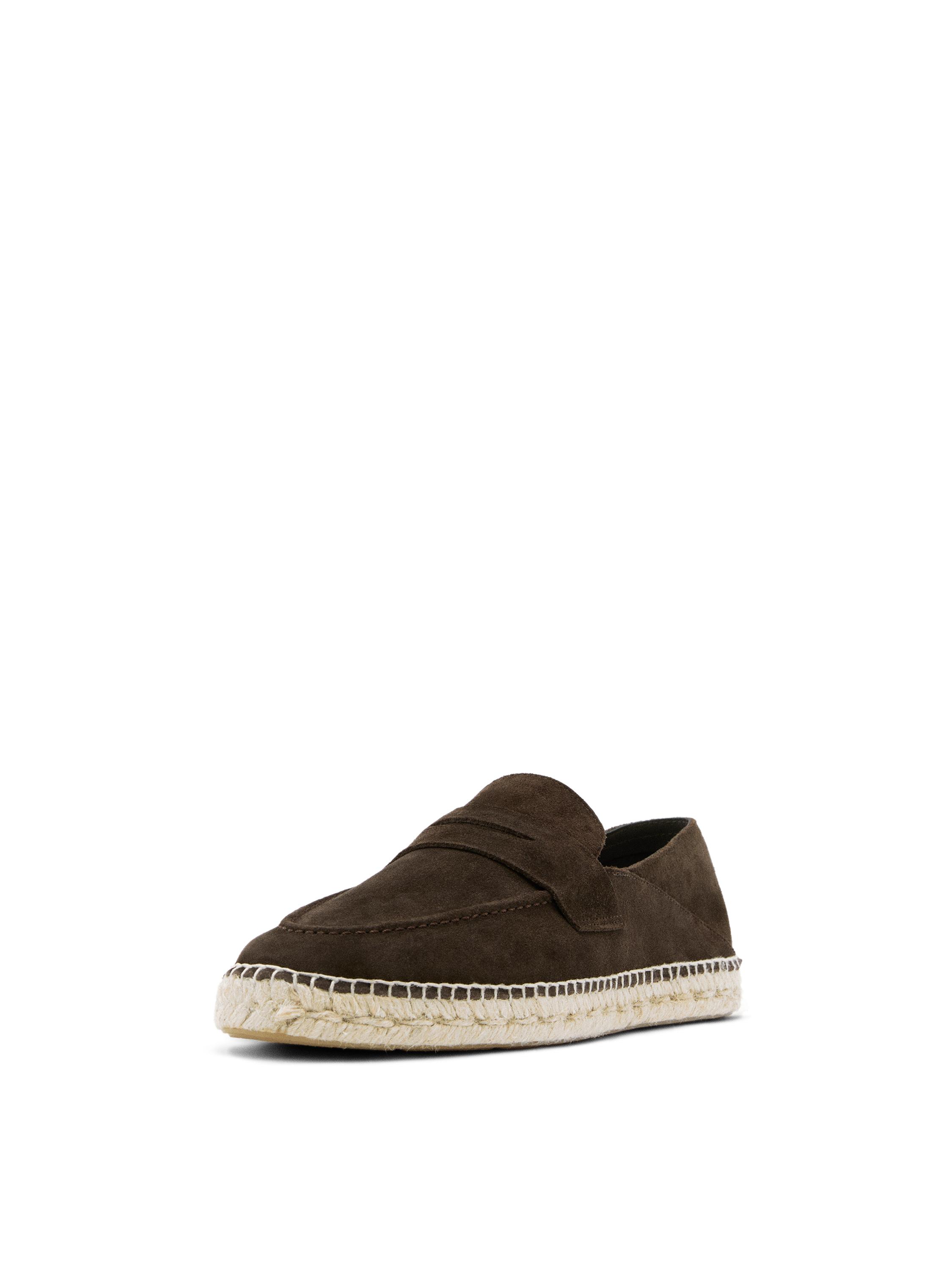 Split leather espadrilles with penny strap — BROWN