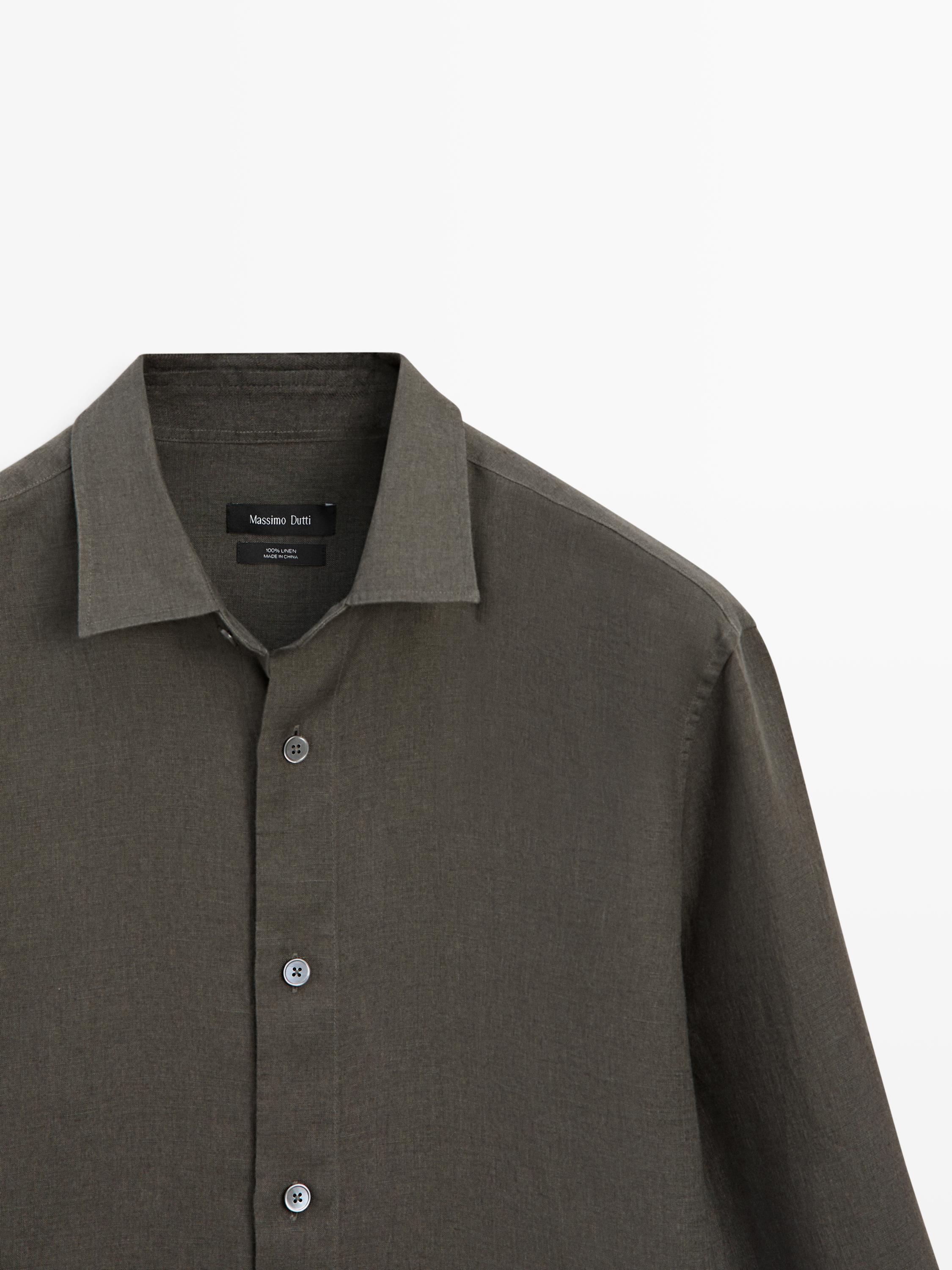 100% linen regular fit shirt — DARK GREEN