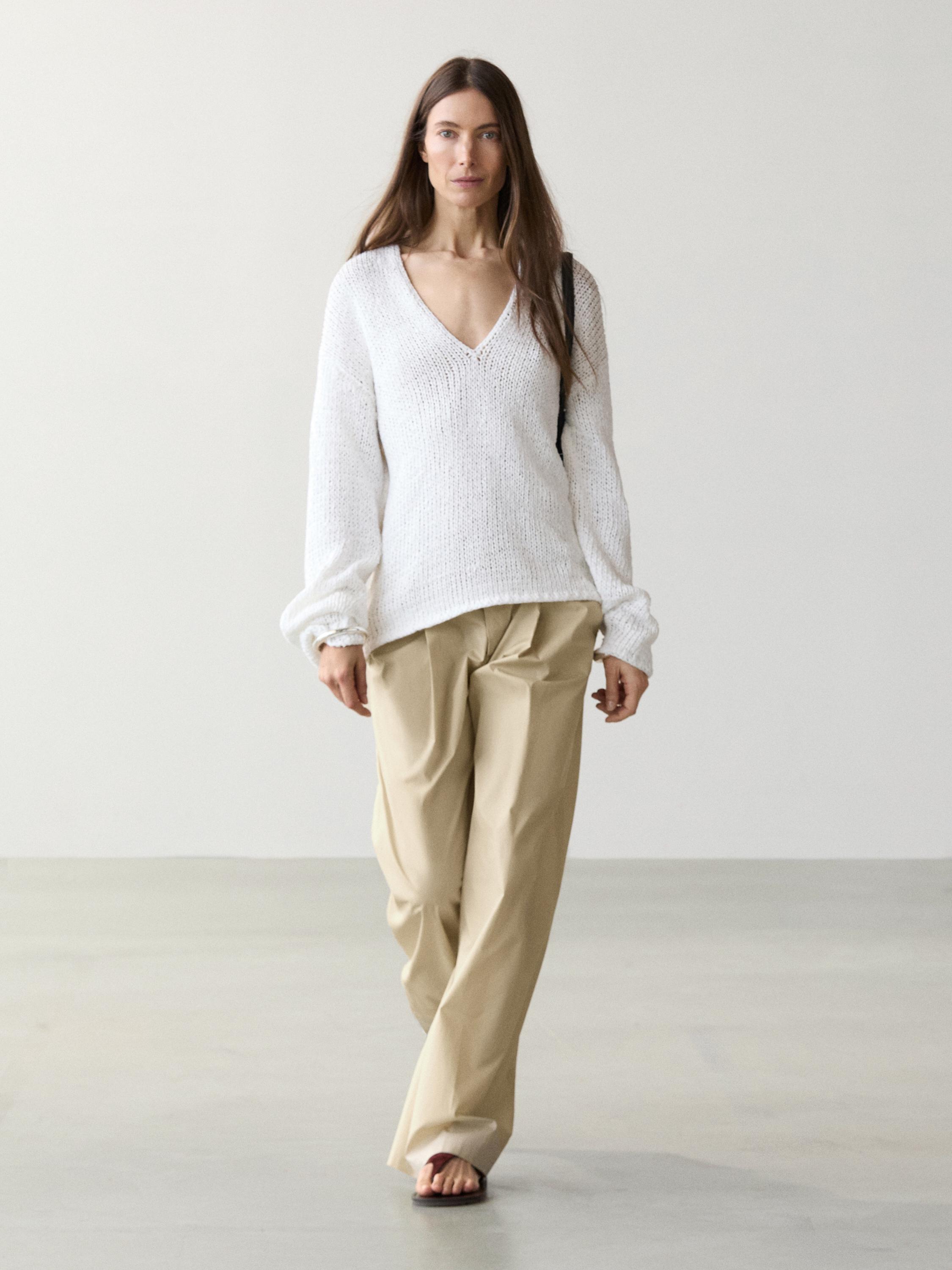 Wide-leg cotton trousers
