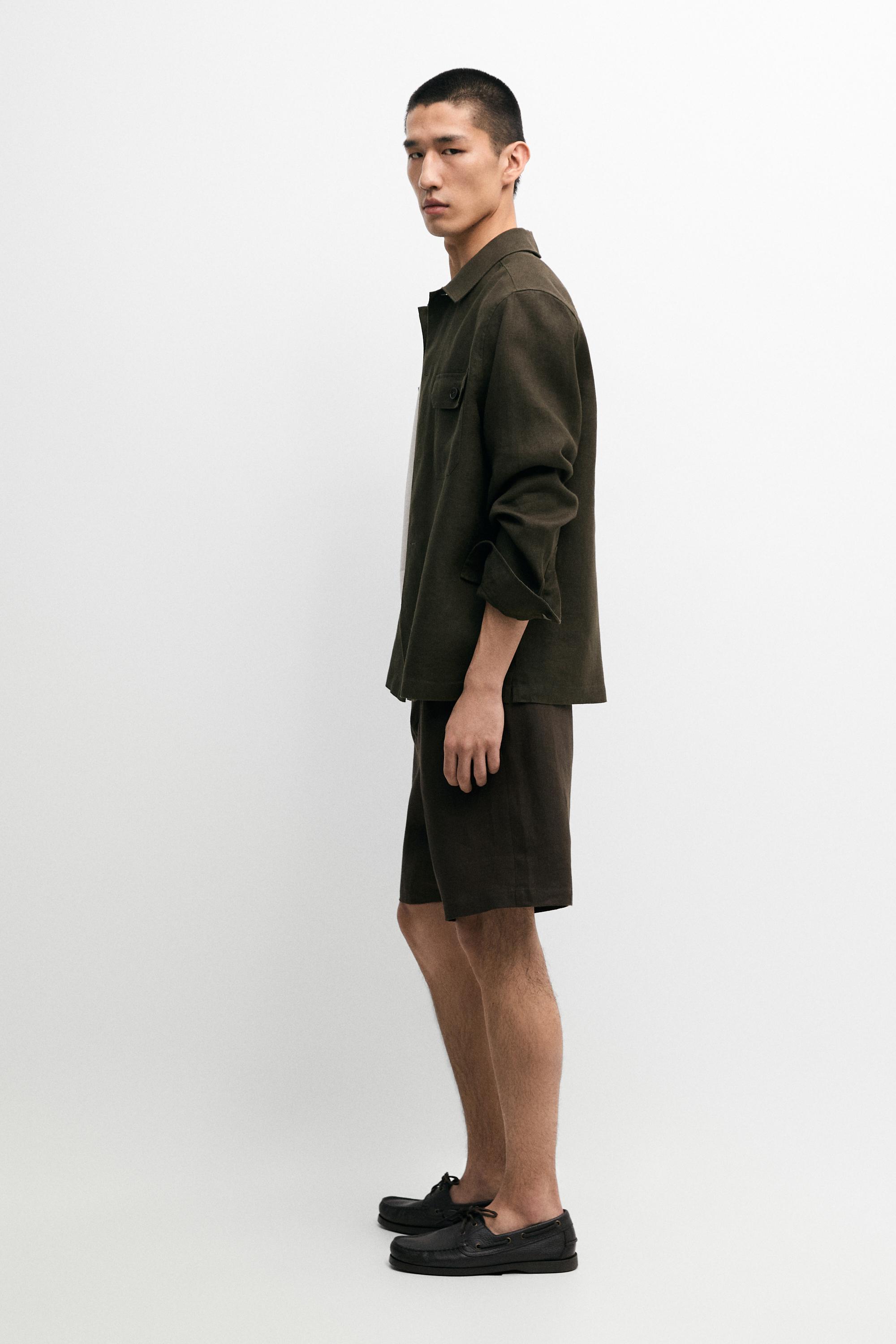 Linen co-ord elastic waist Bermuda shorts — DARK GREEN