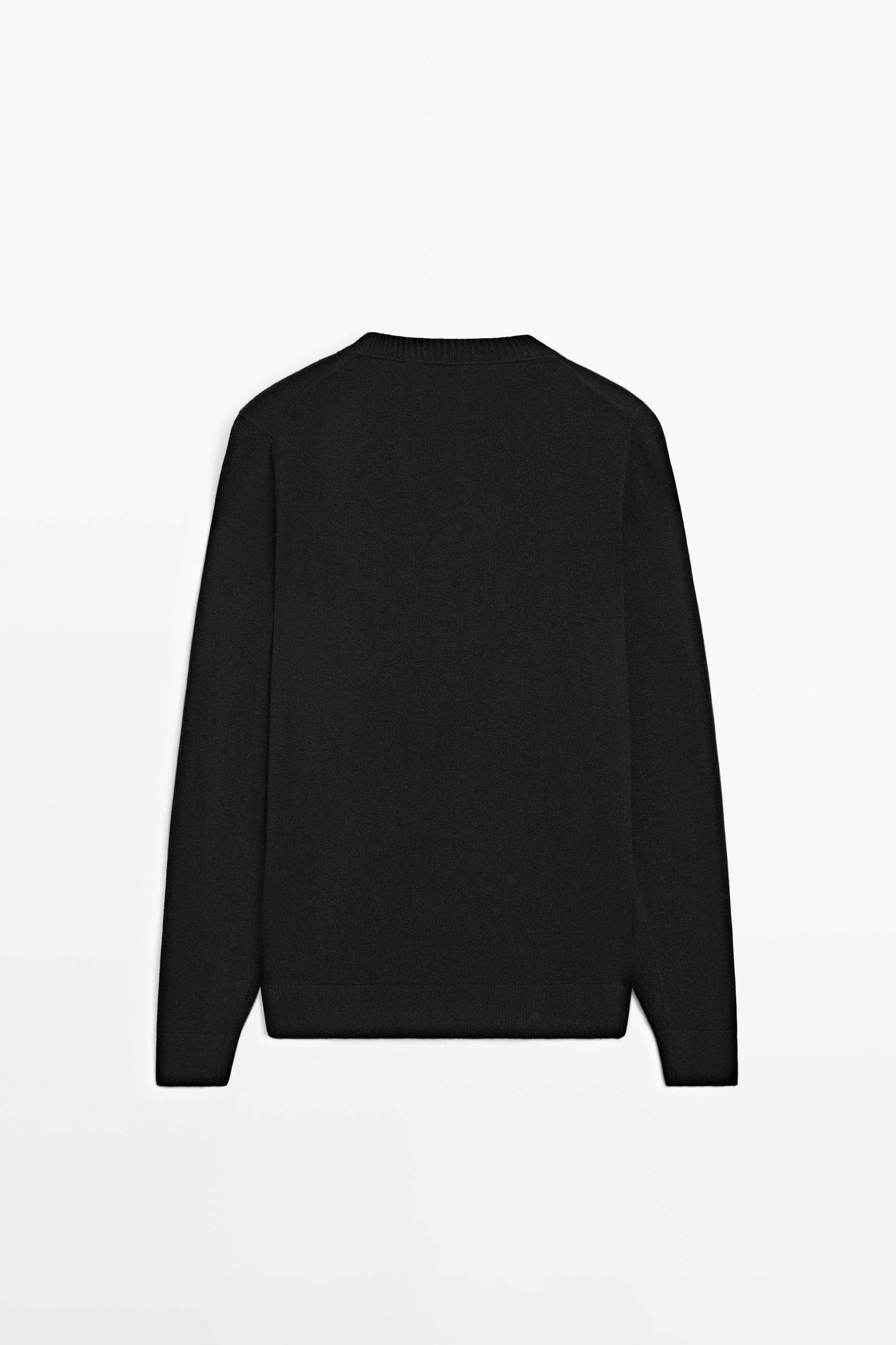 Knit cotton and wool sweater with crew neck — BLACK