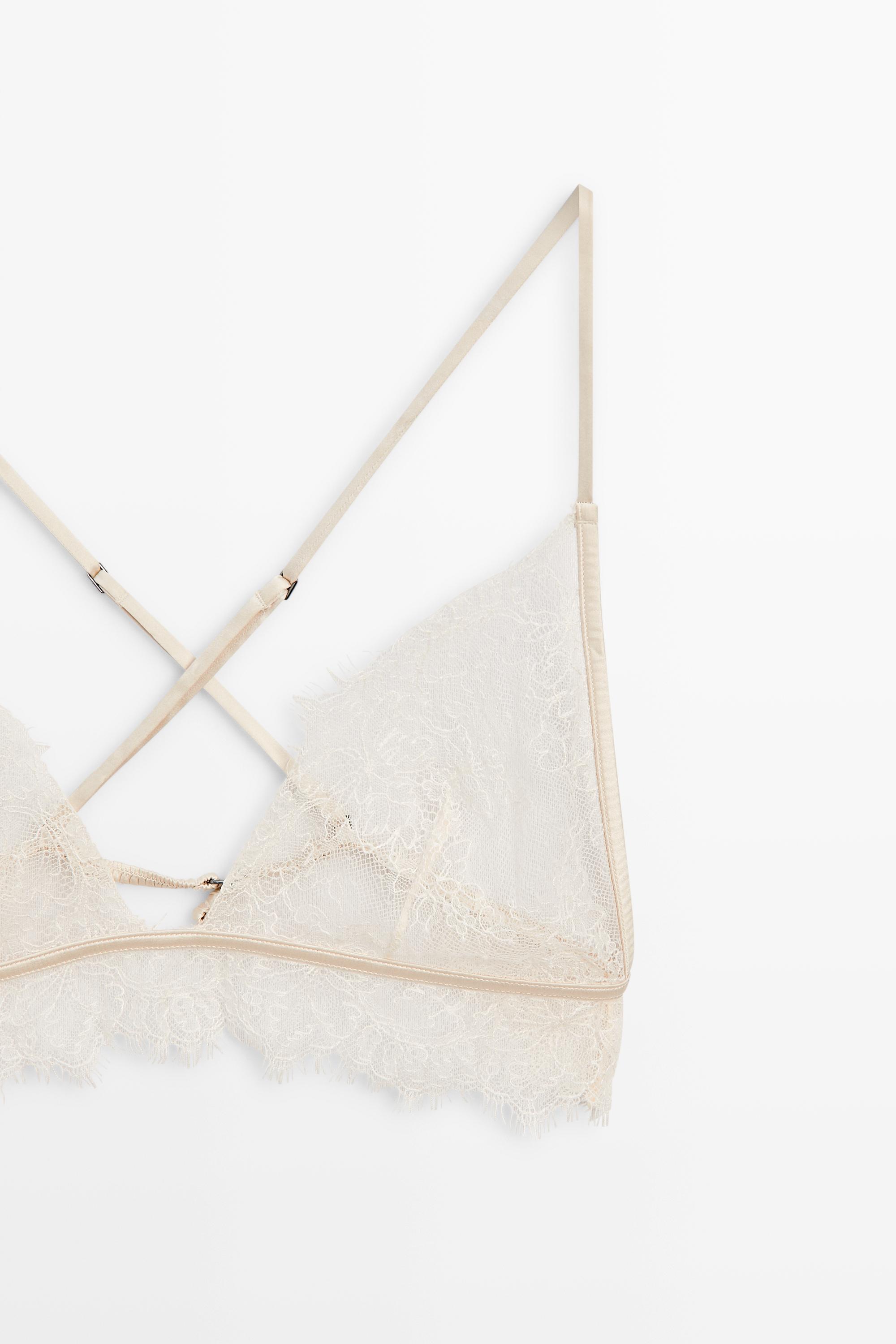 Lace bralette with scalloped hem — CREAM