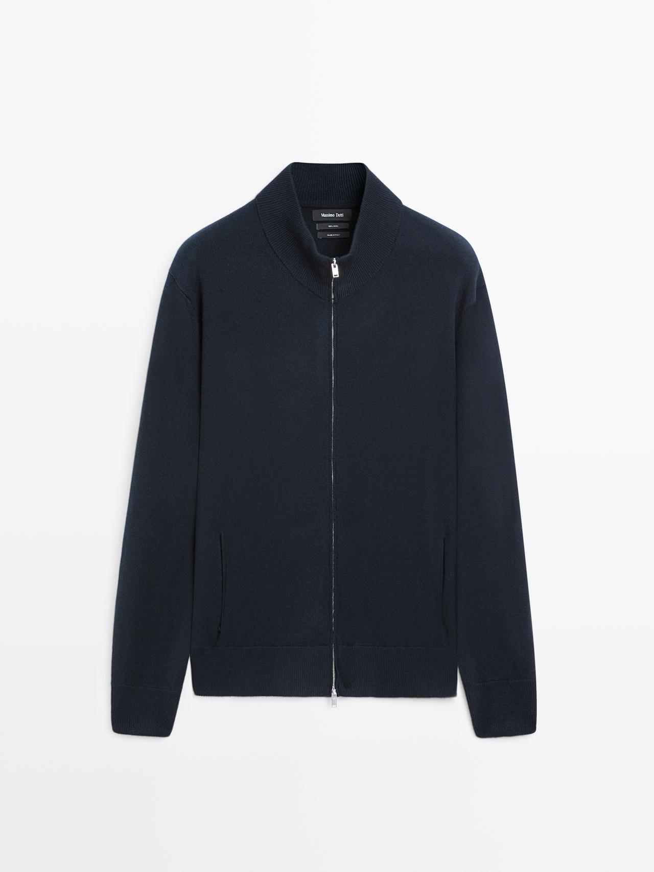 Cardigan À Fermeture Éclair En Laine - Bleu Marine - L - Massimo Dutti - Homme