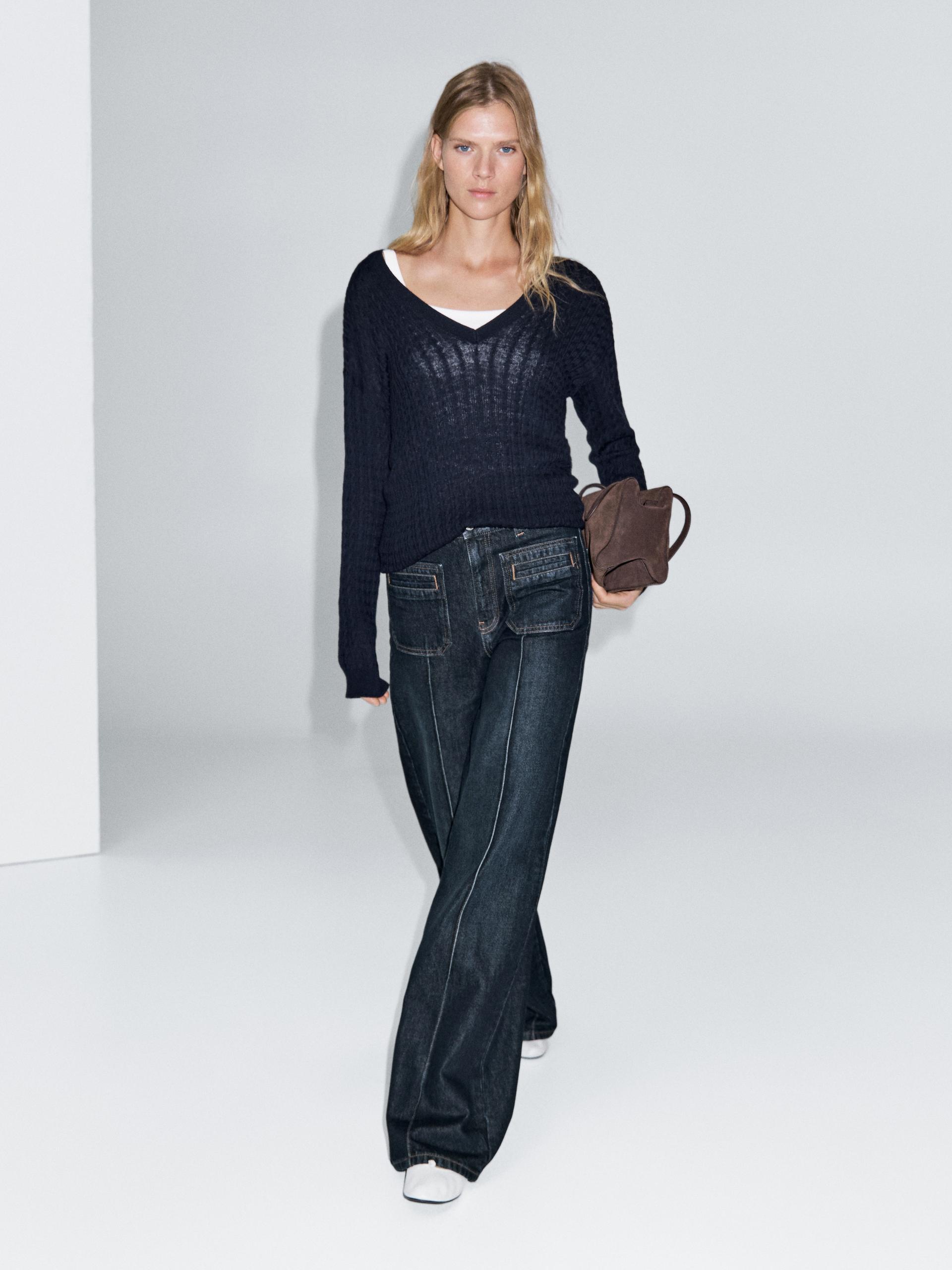 Jean Large Mid-Rise - Bleu Moyen - 34 - Massimo Dutti - Femme