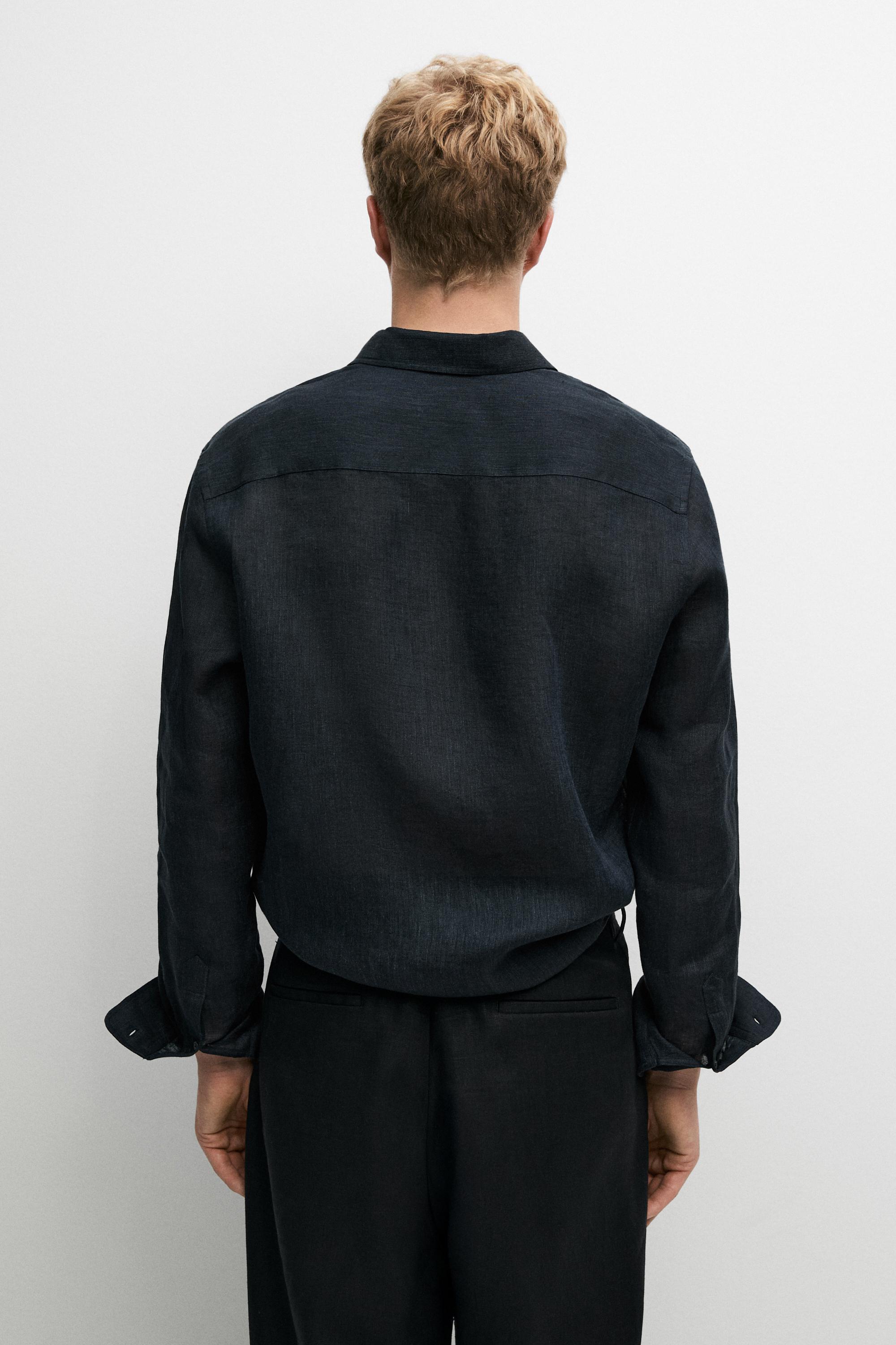 Regular fit 100% linen shirt — NAVY BLUE
