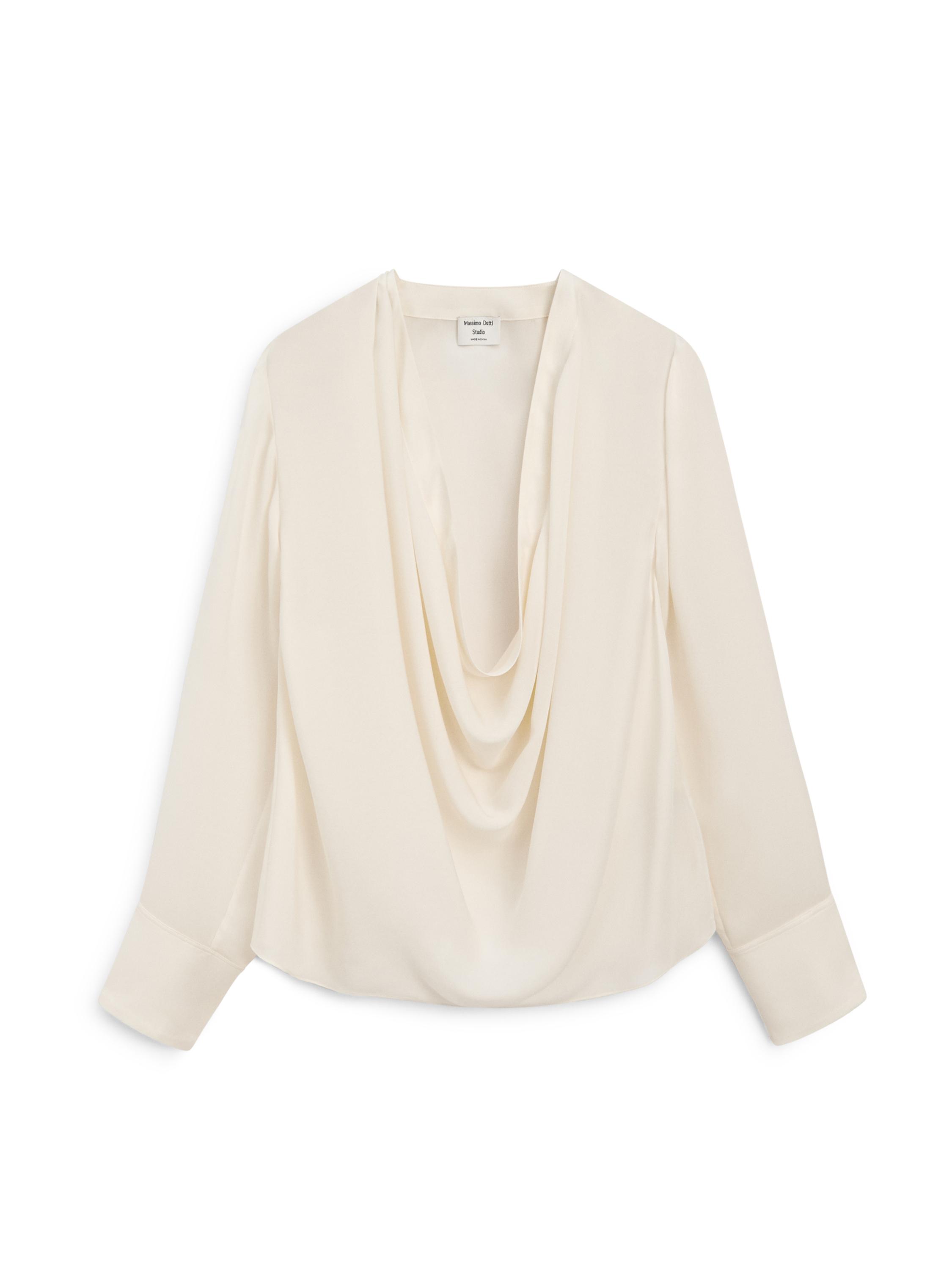 Flowing silk blouse with cowl neckline - STUDIO — CREAM
