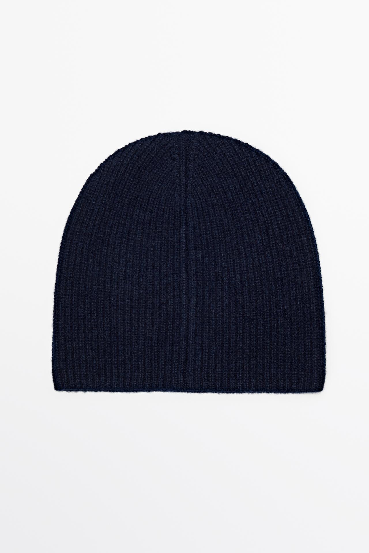 100% cashmere knit beanie — NAVY BLUE
