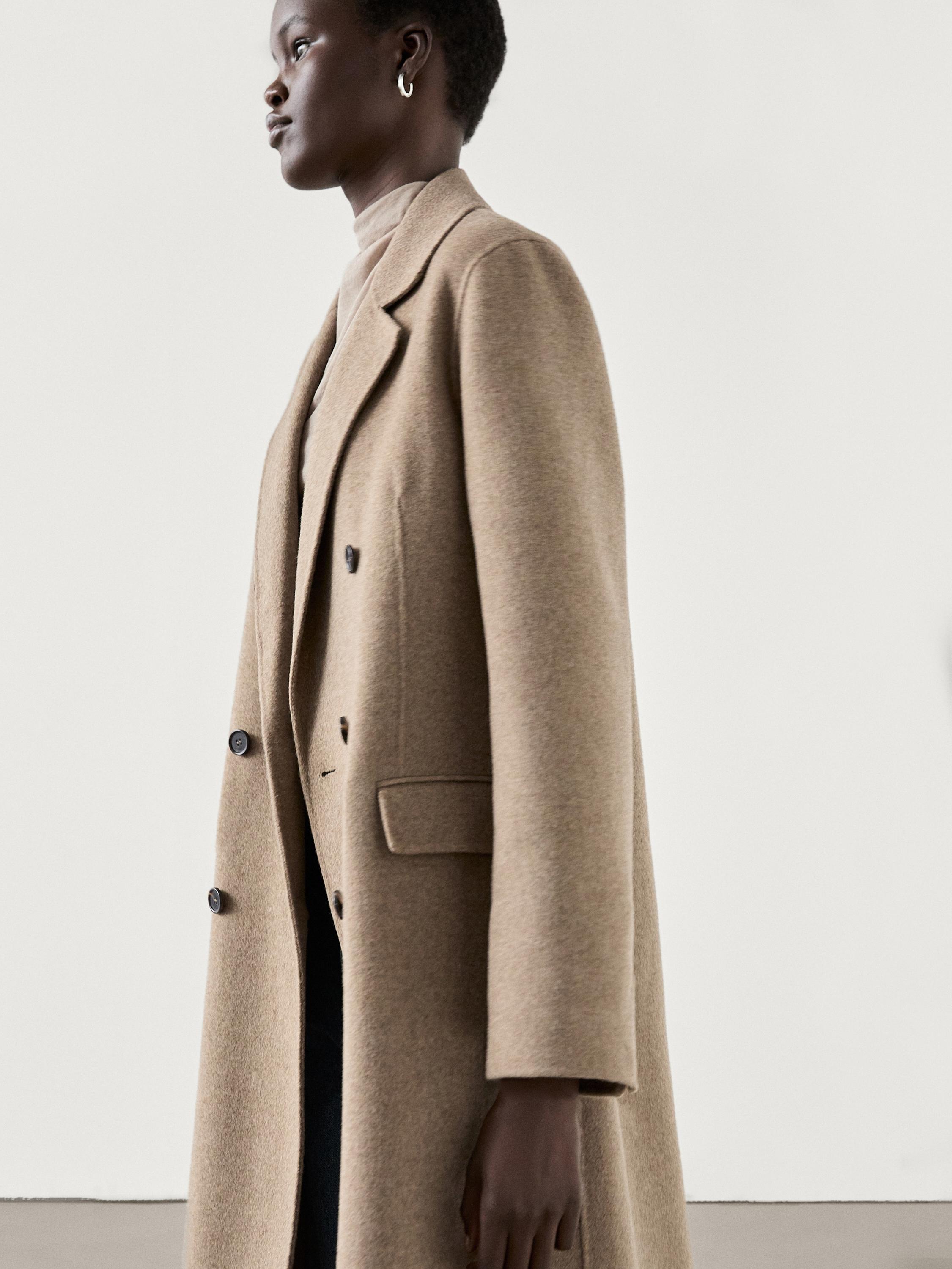 Long wool blend double-breasted coat · Camel · Coats And Jackets | Massimo  Dutti