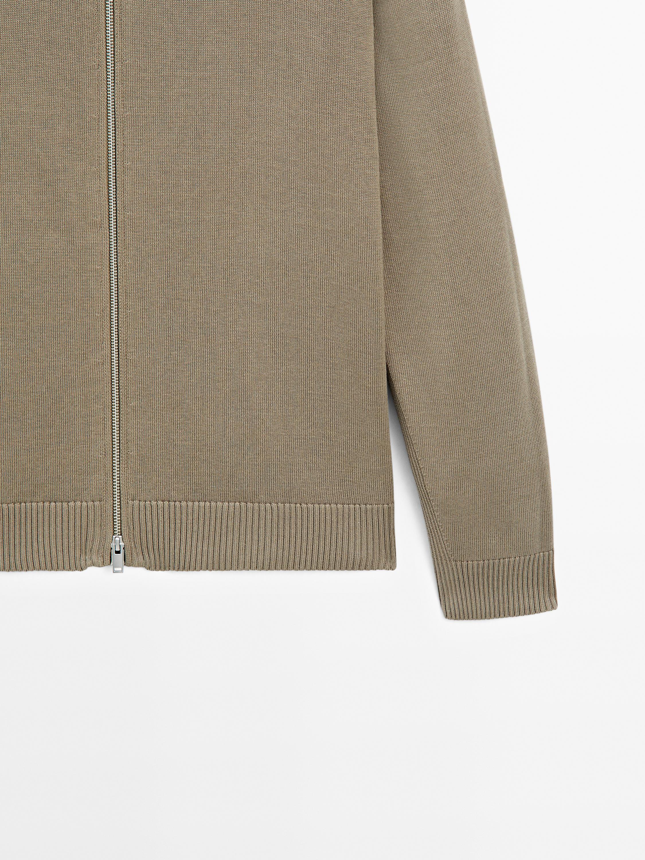 Cotton zip-up knit cardigan