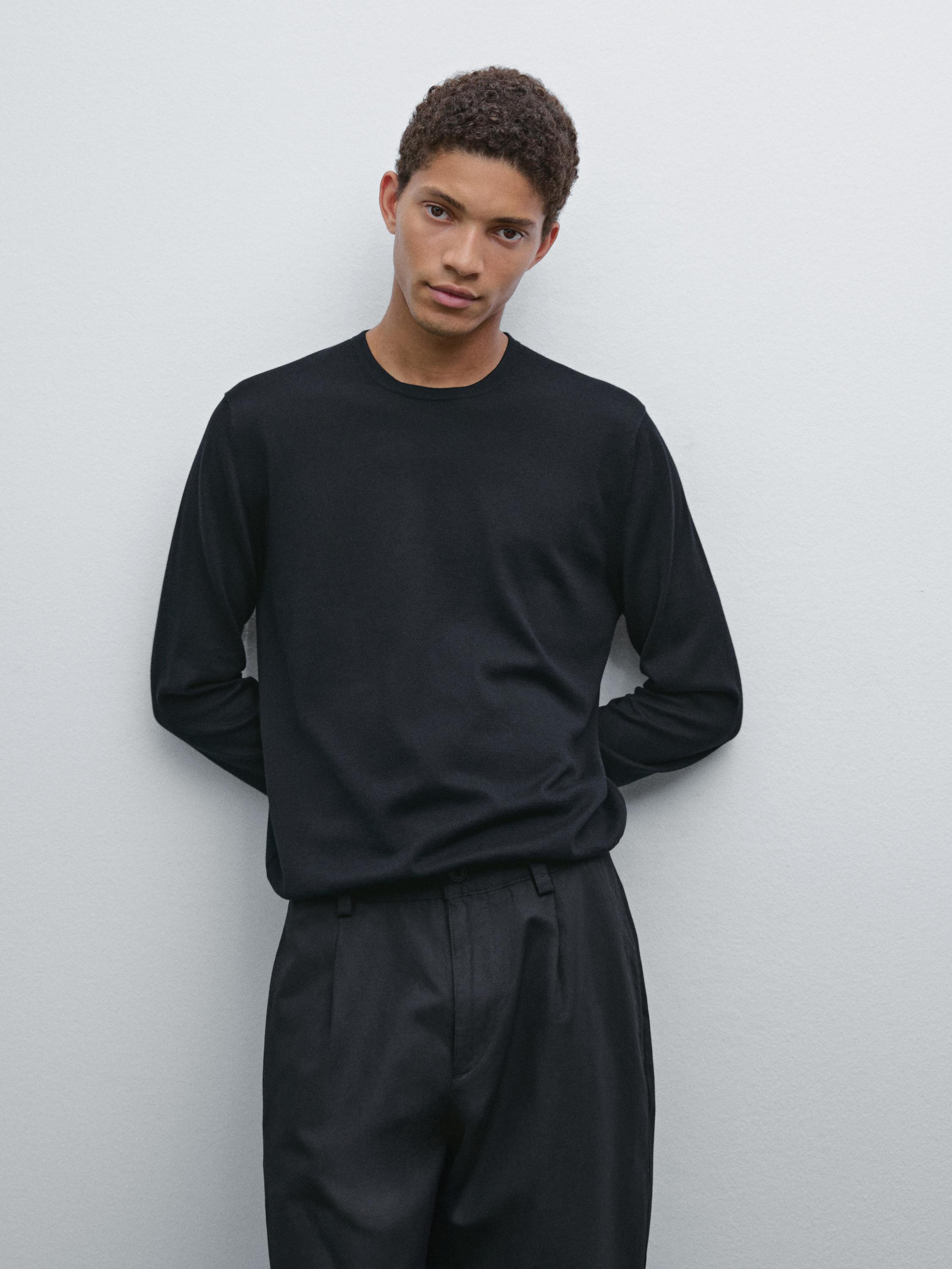 Long sleeve cotton knit sweater