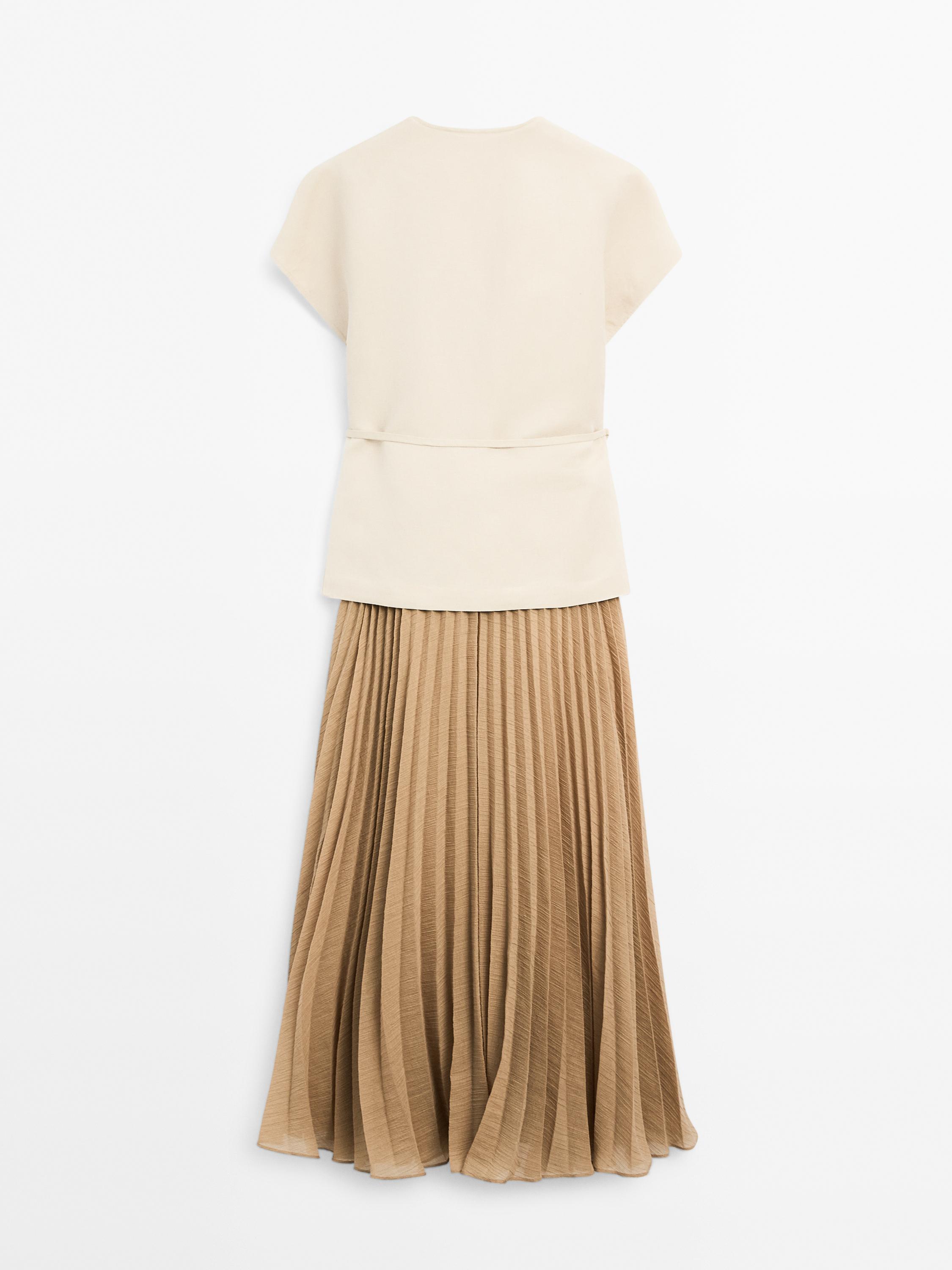 Long pleated dress with waistcoat detail
