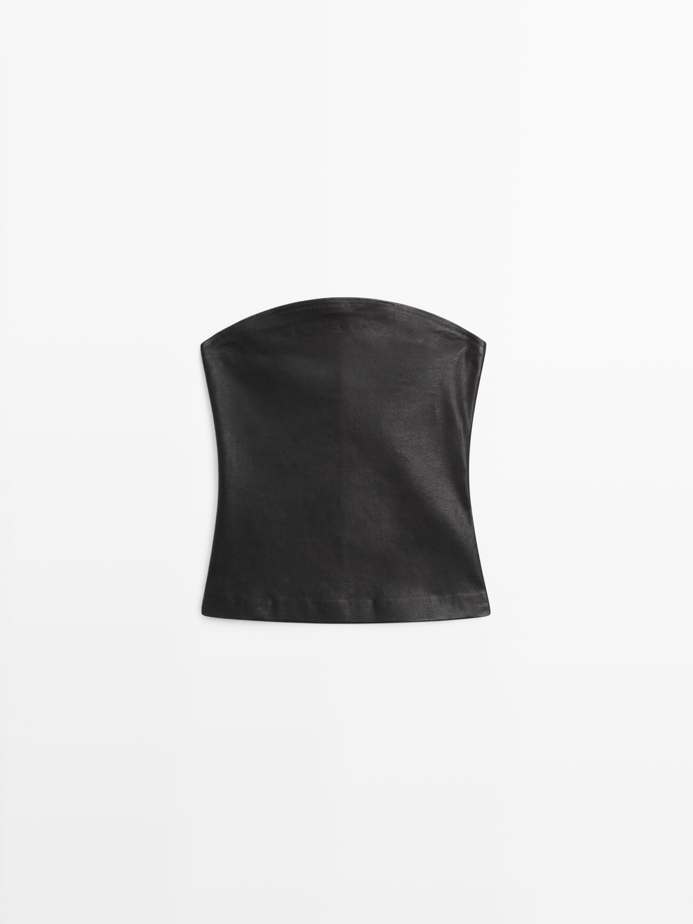 Nappa leather strapless top