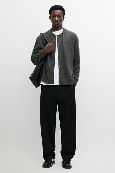 100% Wool Knit Button-Front Cardigan — CHARCOAL 1