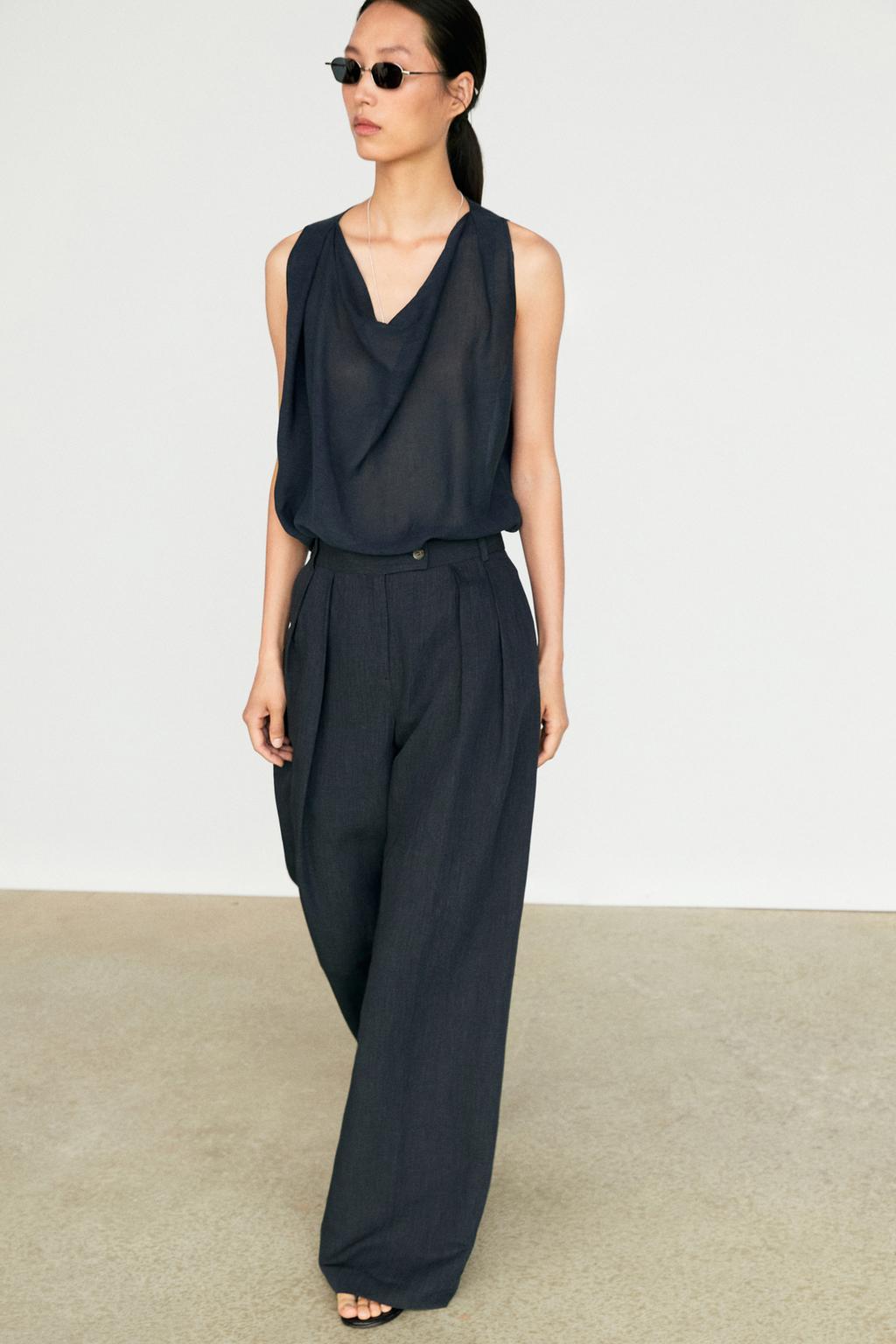 Melange linen suit pants