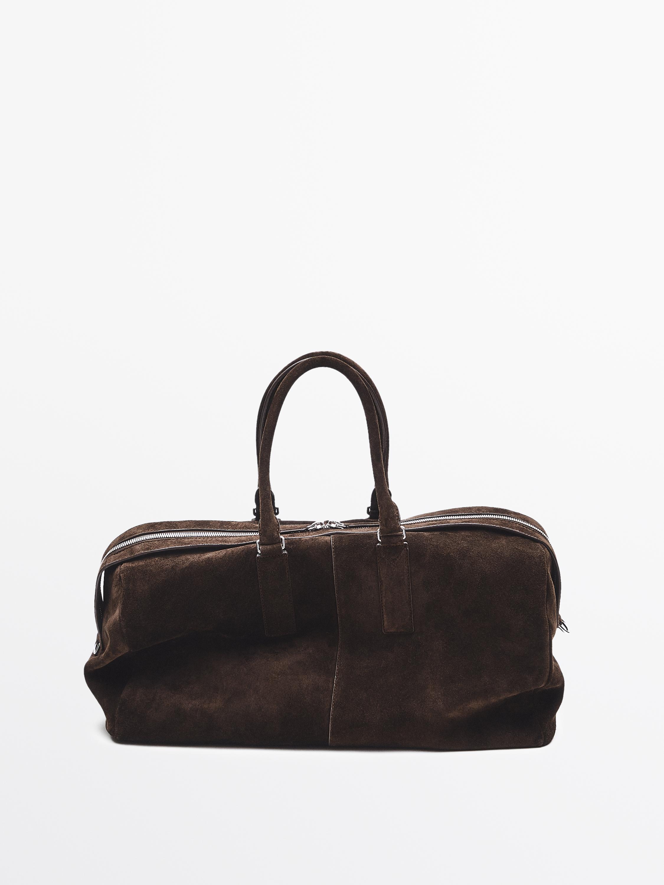 Suede leather travel bag — BROWN